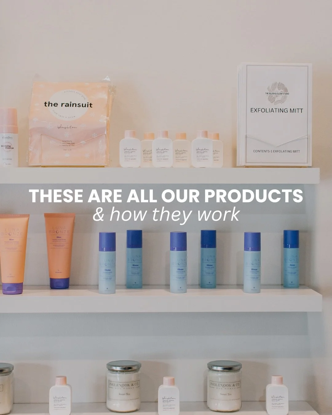These are all our products + how they work🛍️

Coming back soon is our best selling product, our Face Tanning Mist by @luna_bronze 🩵 We ordered it a few weeks ago, so it&rsquo;s only a matter of time till it&rsquo;s back in our shop + back in your h