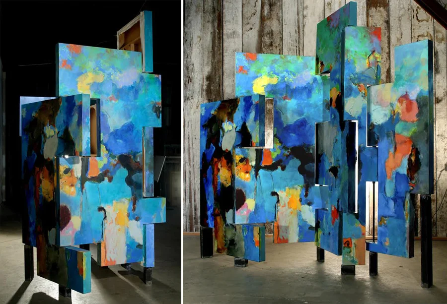 Screens, polyflex on cabinetry, 2011. Dimensions variable, up to 11 ft x 9 ft.