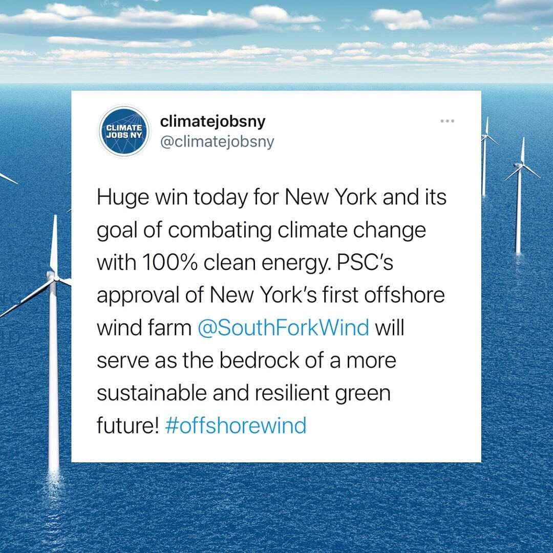 Climate Jobs NY and allies issued the following statement on the PSC&rsquo;s approval of the South Fork Wind Project&rsquo;s cable landing:

Albany, NY, - March 18. 2021 &ndash; &ldquo;As groups representing local civic, environmental advocacy, labor