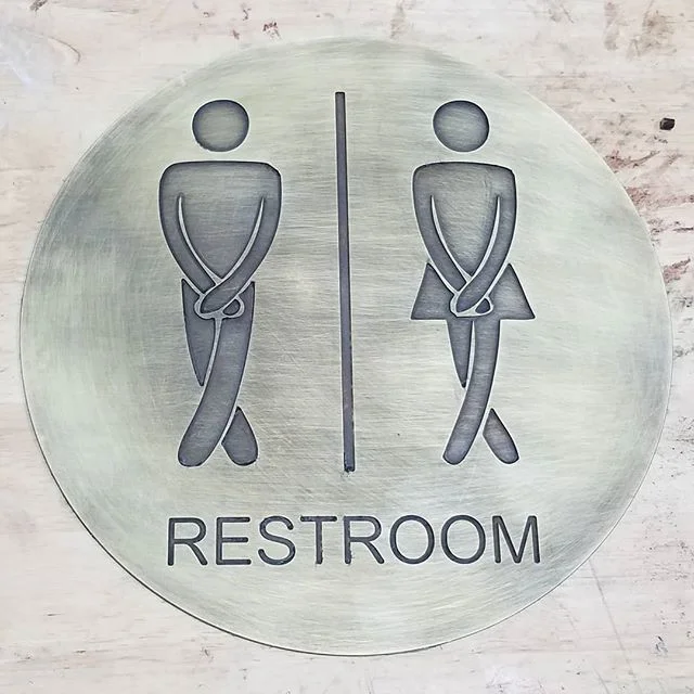 Brass sign cut on the mill for the restroom.

#sign #brass #patina #restroomsigns #cnc #machining #custom #gofab