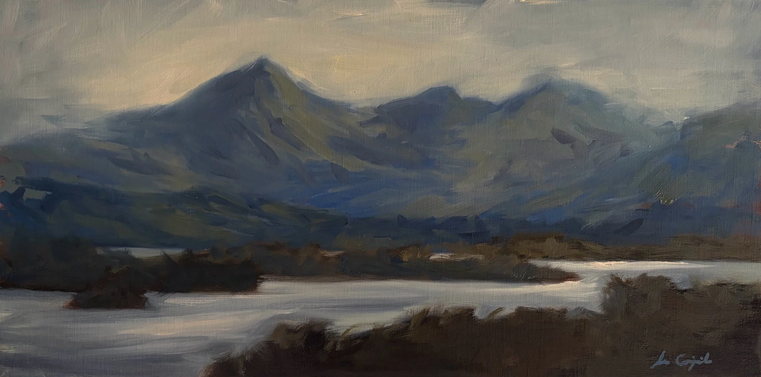 Original oil painting of the Cuillin Hills from the River Sligachan on the Isle of Skye, painted from life by Scottish artist Lee Craigmile.