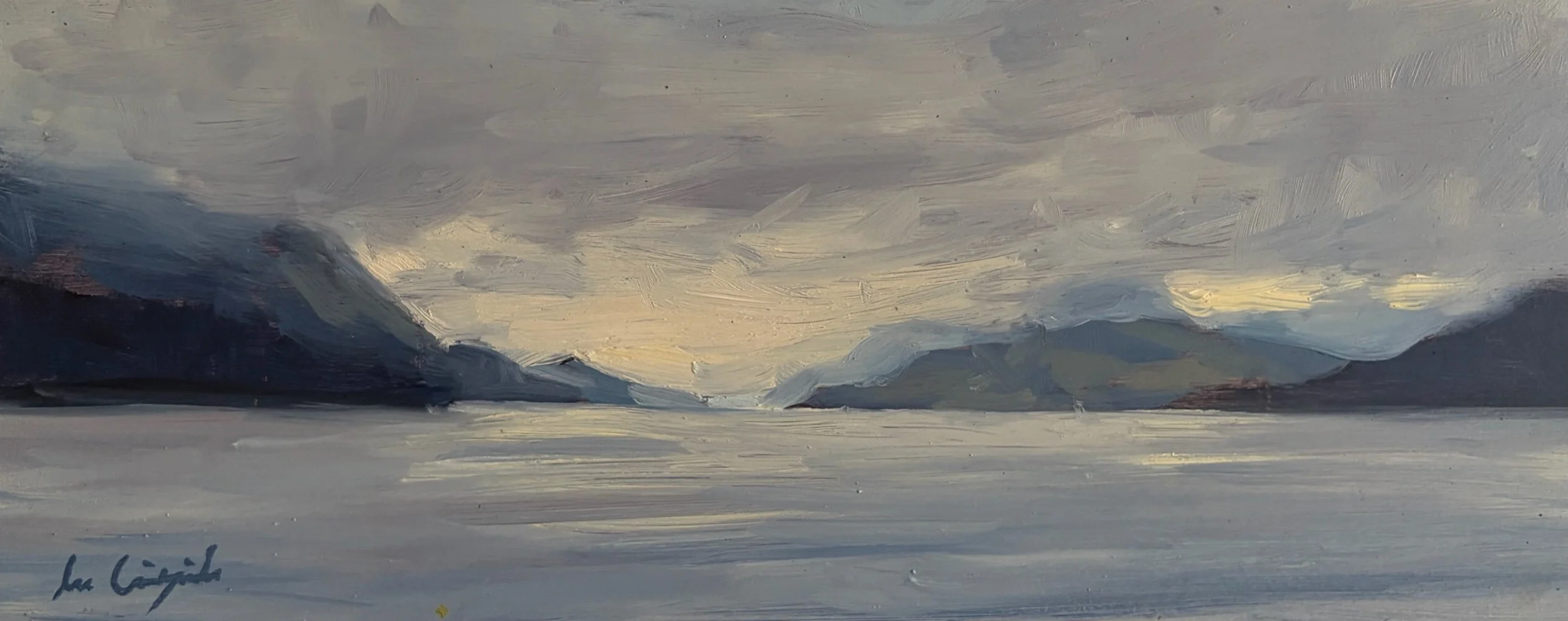 Original oil painting of Loch Ness from Dores in the Scottish Highlands, painted from life by Scottish artist Lee Craigmile.