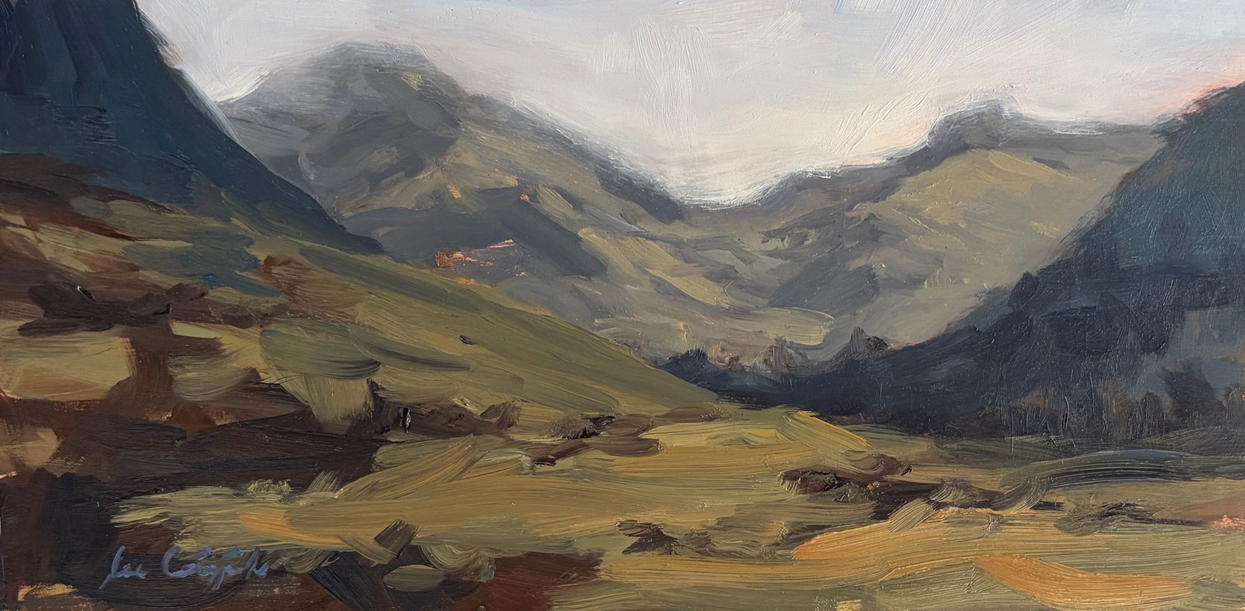 Original oil painting of Glen Nevis in the Scottish Highlands, painted from life by Scottish artist Lee Craigmile.