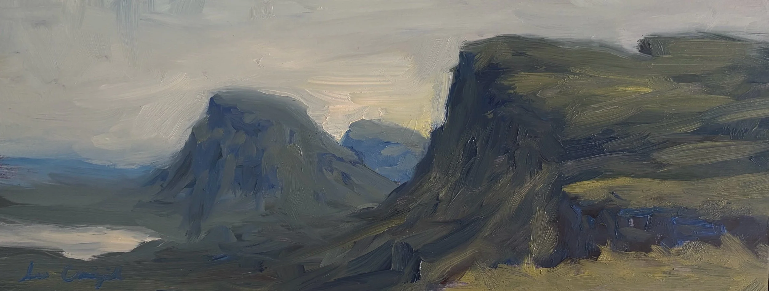 Original oil painting of the Quiraing on the Isle of Skye, painted from life by Scottish artist Lee Craigmile.