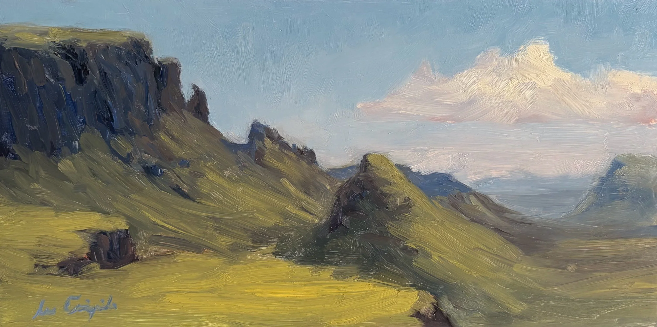 Original oil painting of the Quiraing on the Isle of Skye, painted from life by Scottish artist Lee Craigmile.