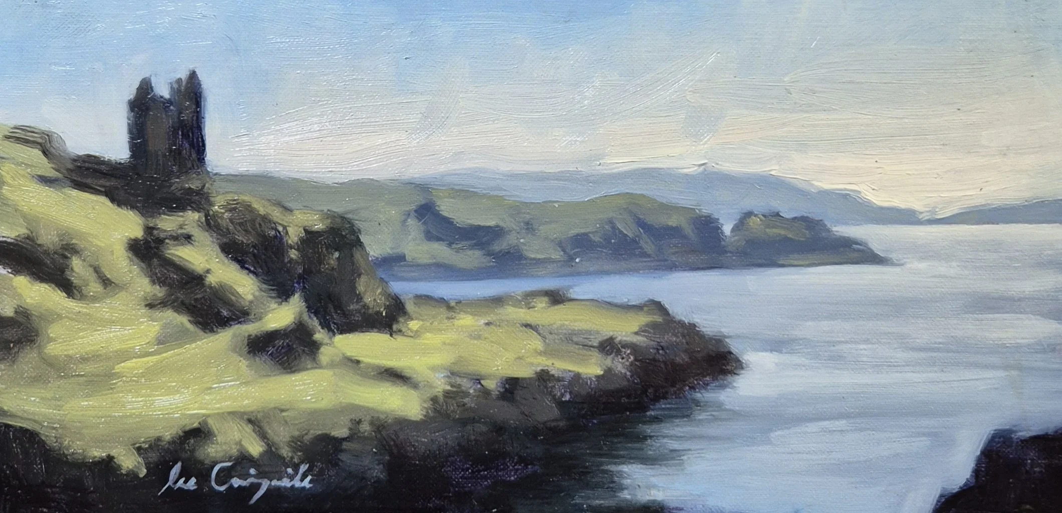 Plein air oil painting of Gylen Castle on the Isle of Kerrera, showing historic ruins and coastal light by Scottish fine artist Lee Craigmile.