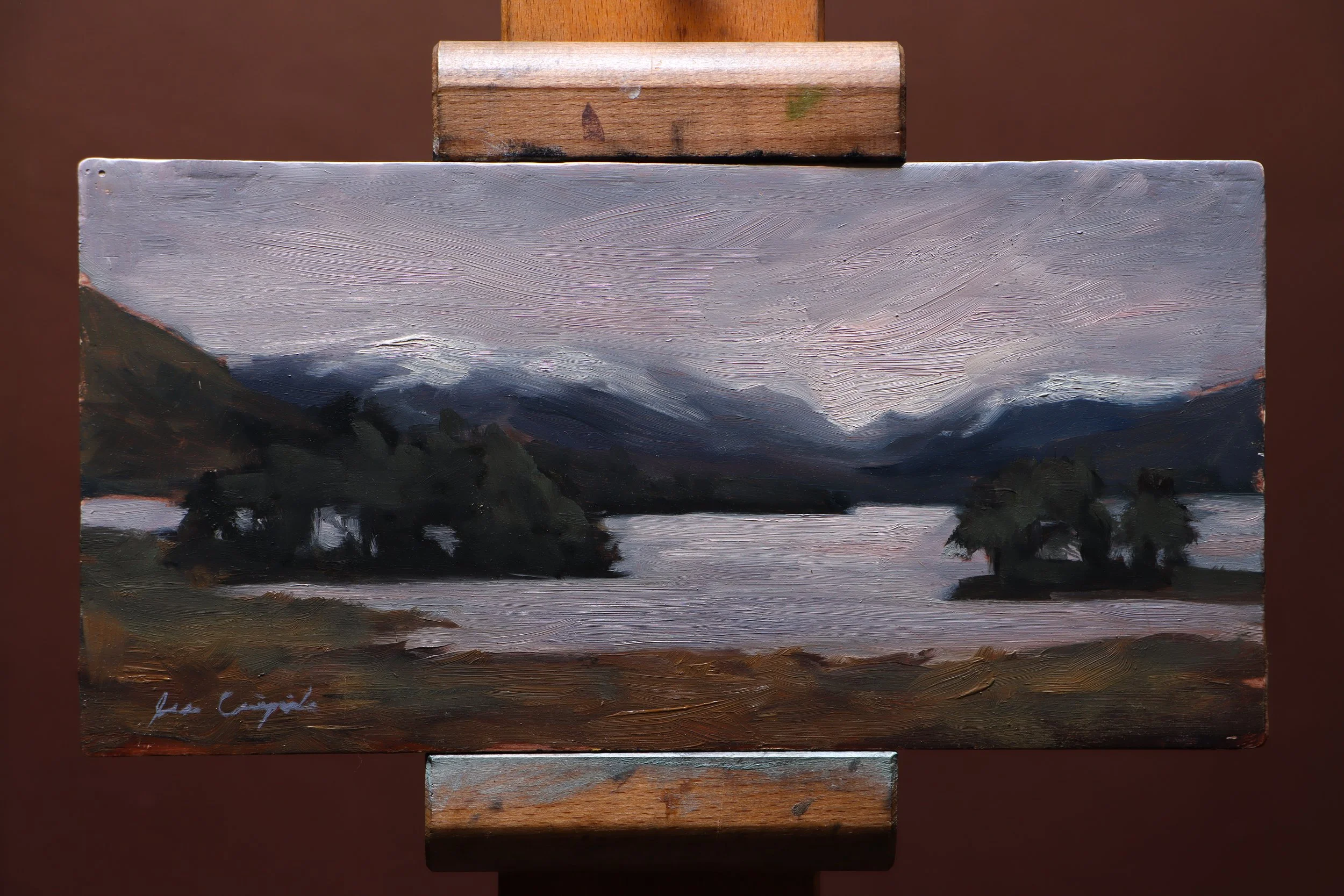 dramatic landscape art, Loch Ossian III, Scottish mountains, expressive painting, Highlands artwork