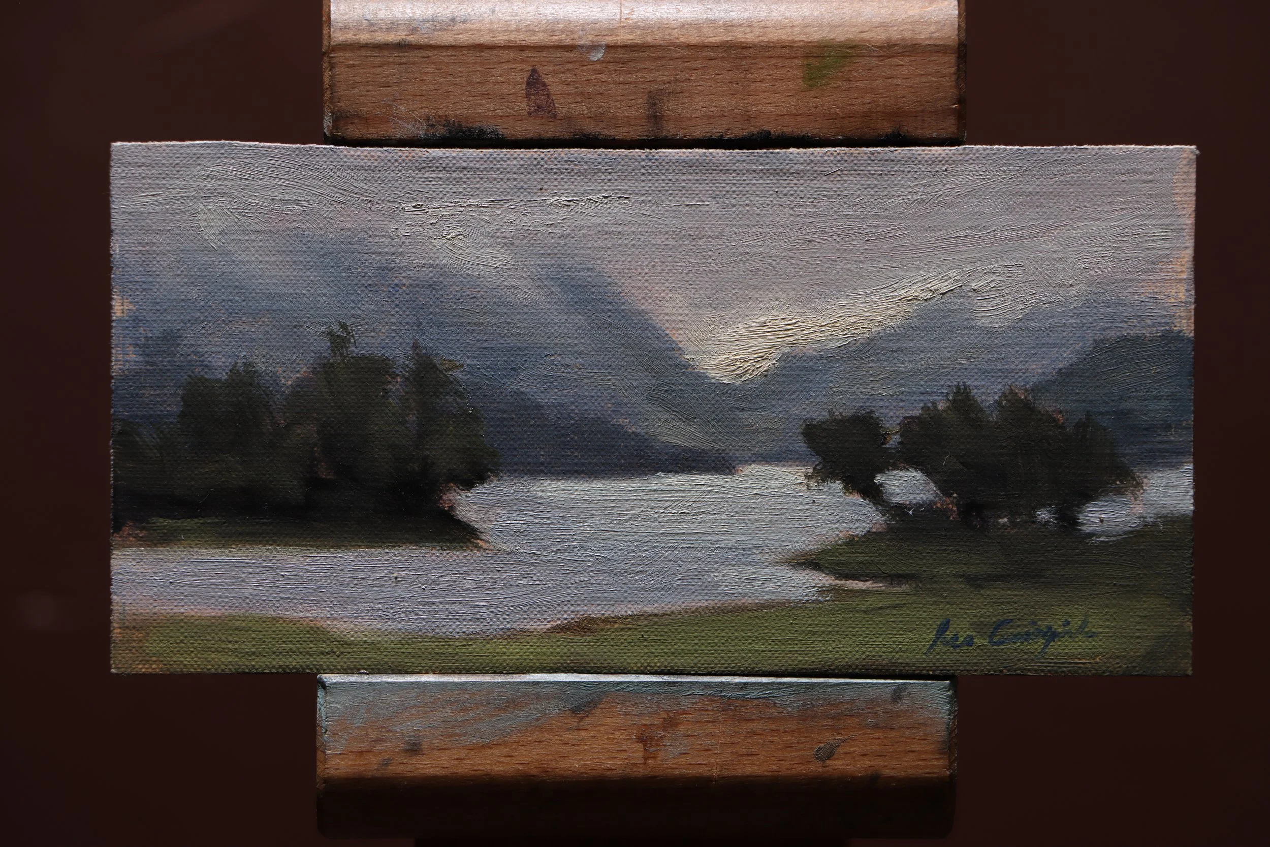 Loch Ossian painting, Highlands art, Scottish landscape study, moorland painting, atmospheric Scottish art