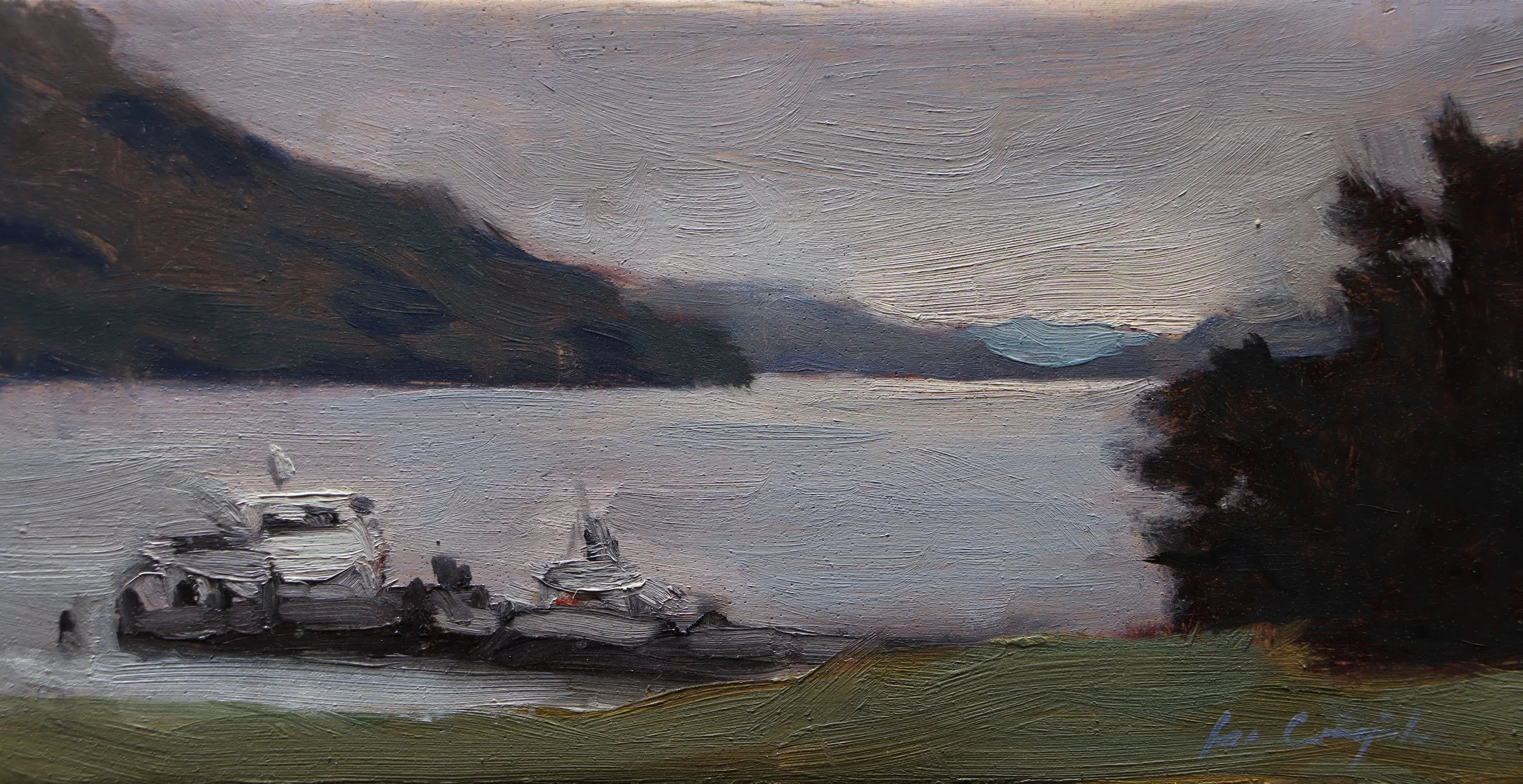 Tarbet painting, Loch Lomond art, Scottish scenery, Highland landscape painting, atmospheric art