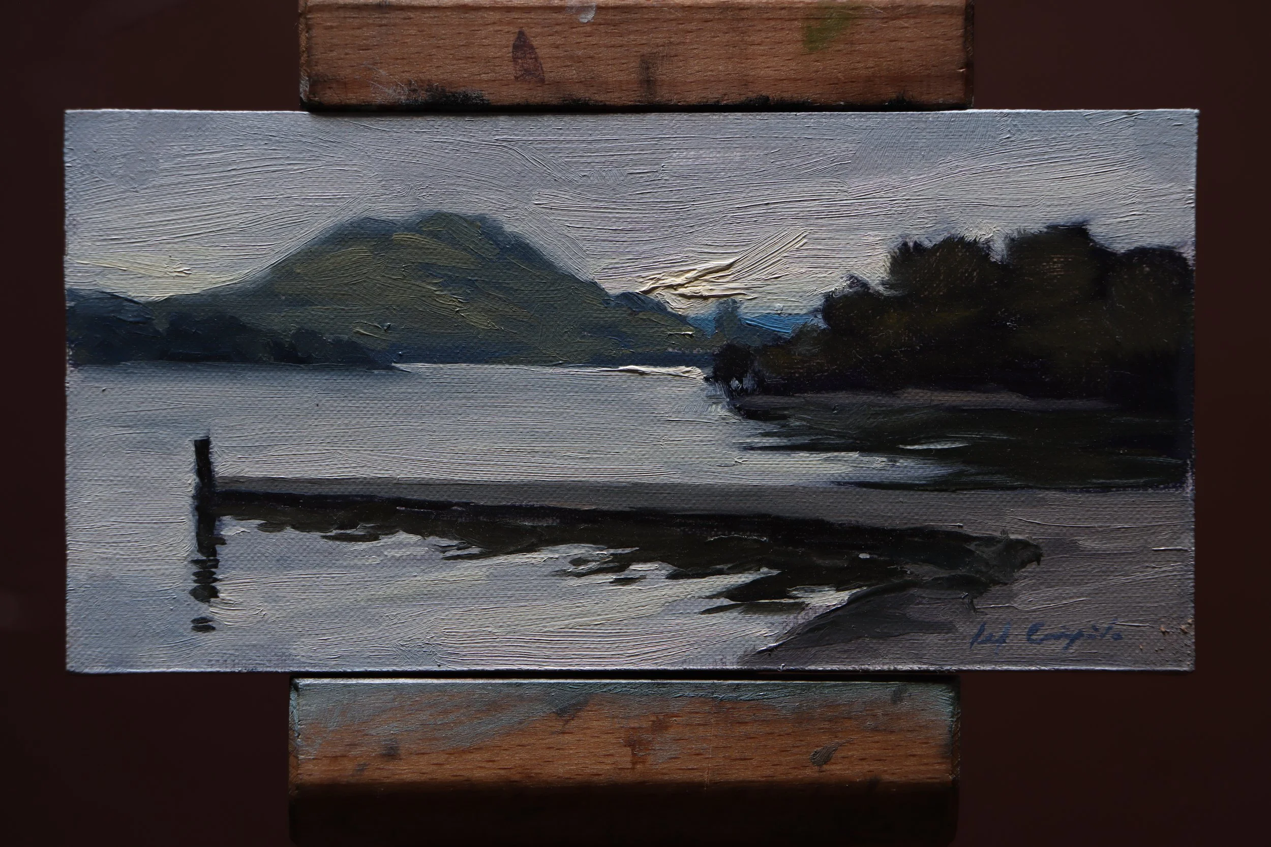 Luss painting, Loch Lomond art, pier painting, evening landscape, Scottish loch art