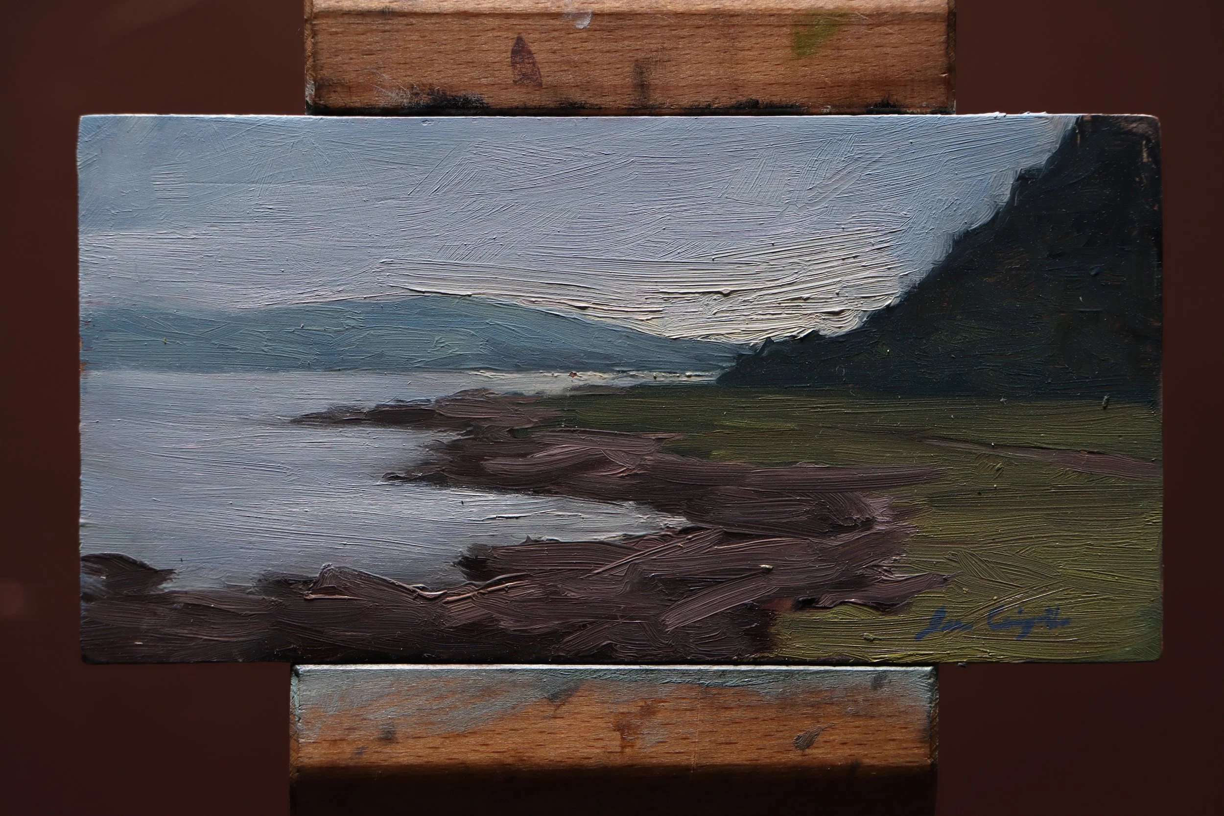 Portencross painting, Scottish seascape, coastal scene, windswept shoreline art, Ayrshire coast painting