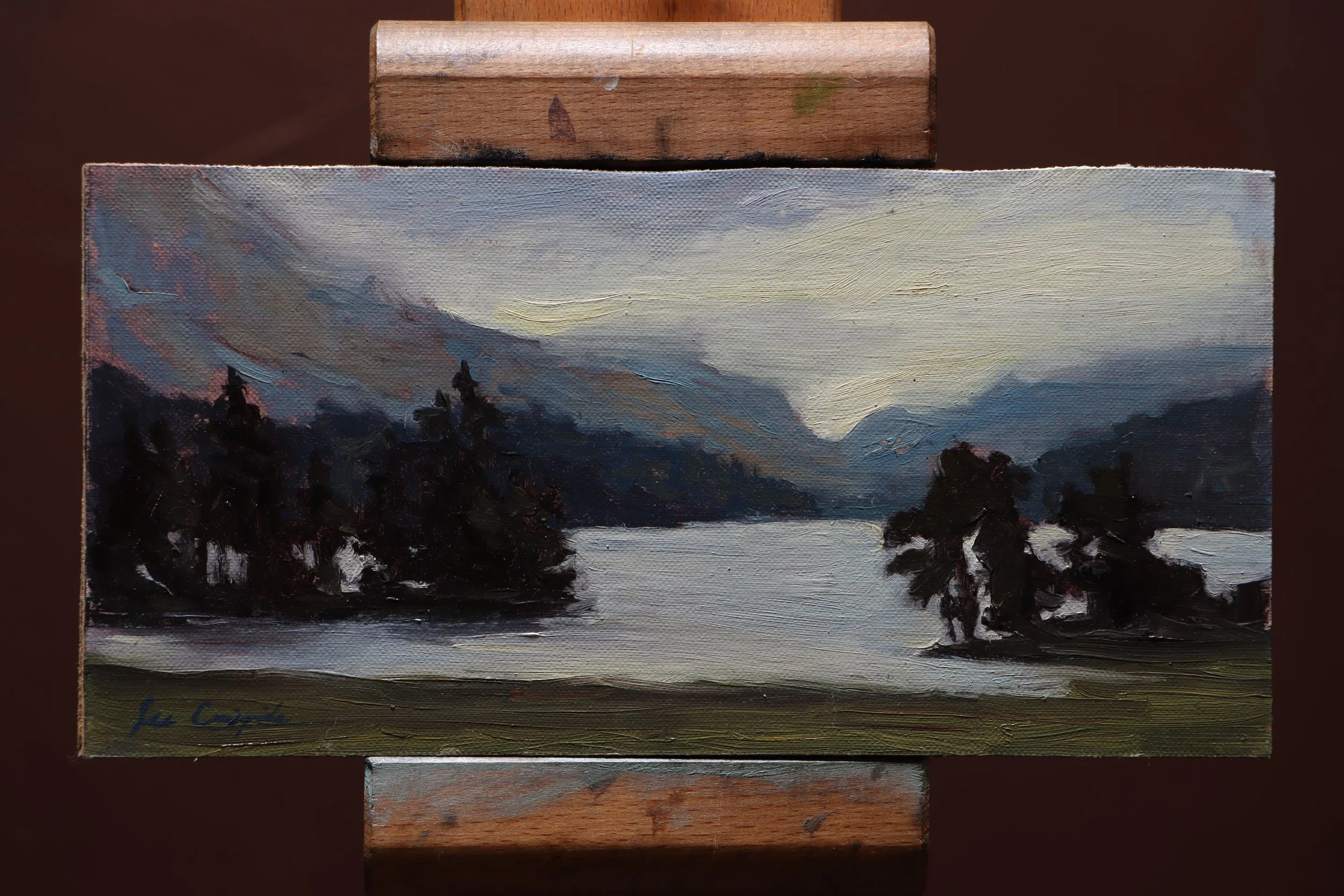 moody Scottish painting, Loch Ossian II, Highlands landscape, misty landscape art, Scotland wall art