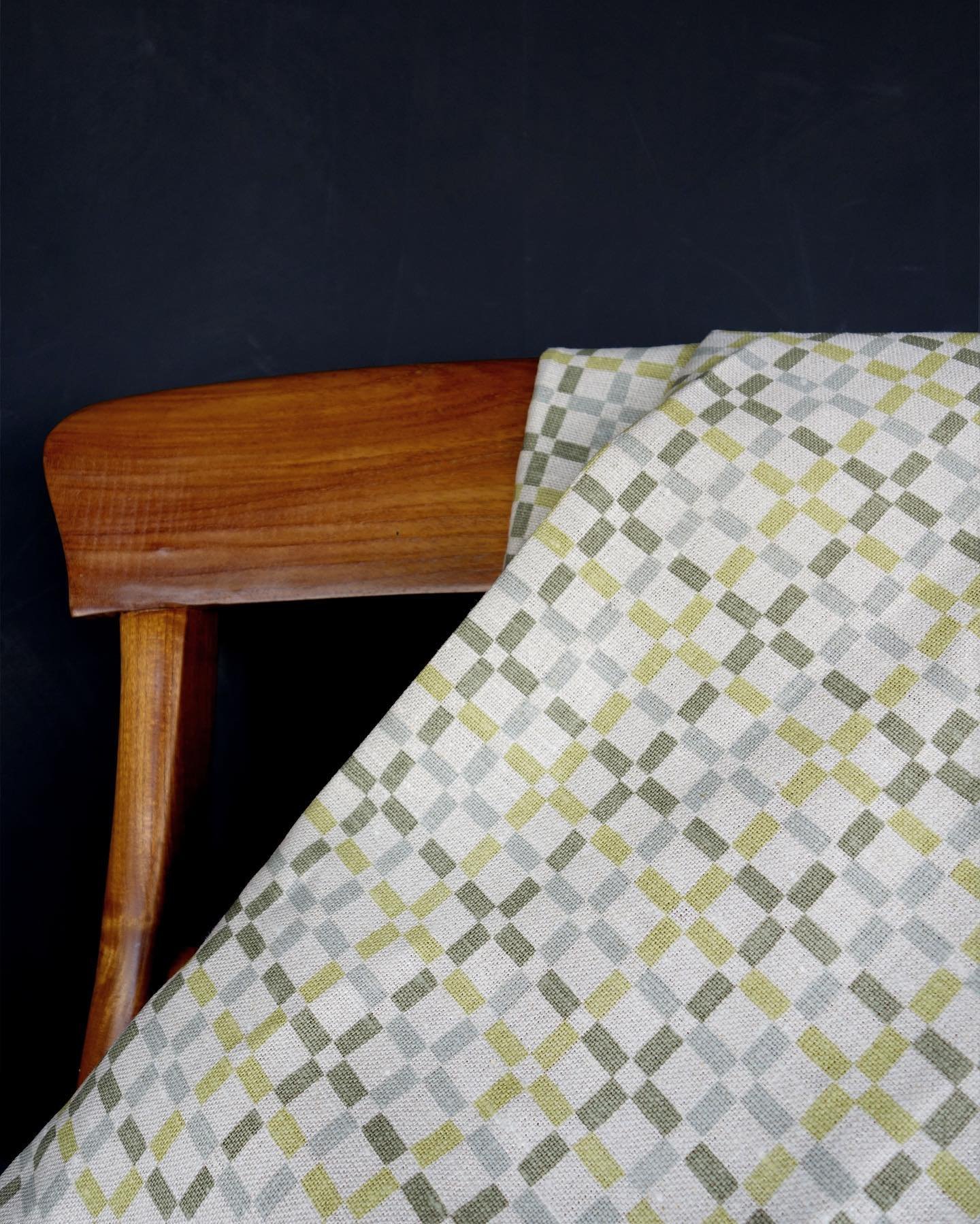 Camden &bull; Misty and Sanguine
Hand screen printed linen

4 color ways- Loden, Sanguine, Wicker, Misty