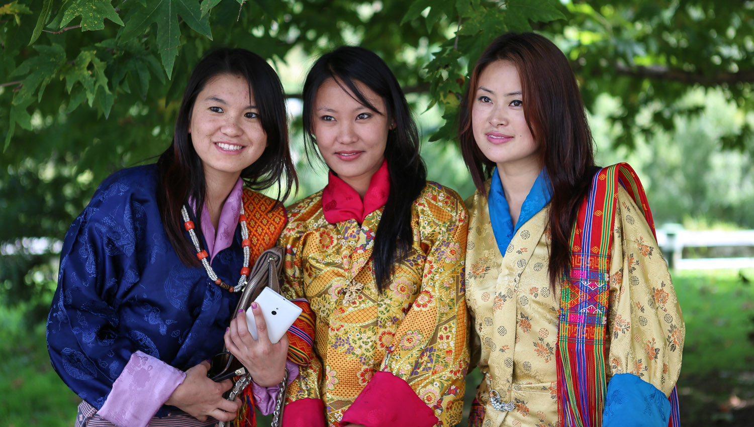Young Bhutanese women in traditional dress. 