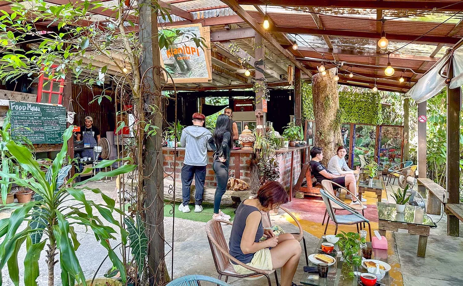 Interior of a rustic coffee shop at the Tropical Spice Garden on Penang Island, Malaysia.