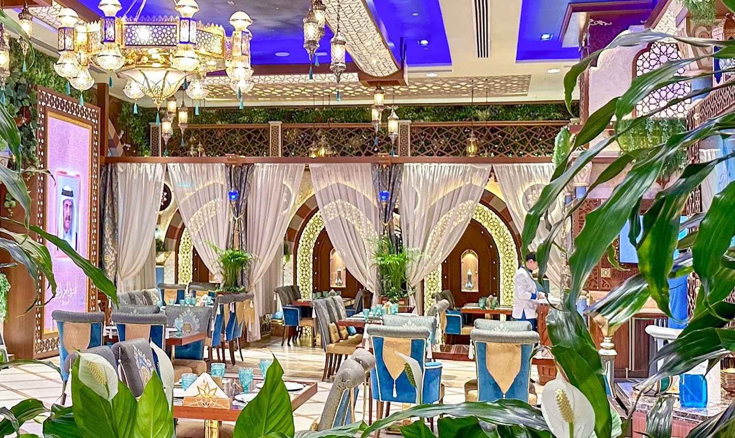An ornate upmarket but empty restaurant at Place Vendôme shopping mall in Doha, Qatar..