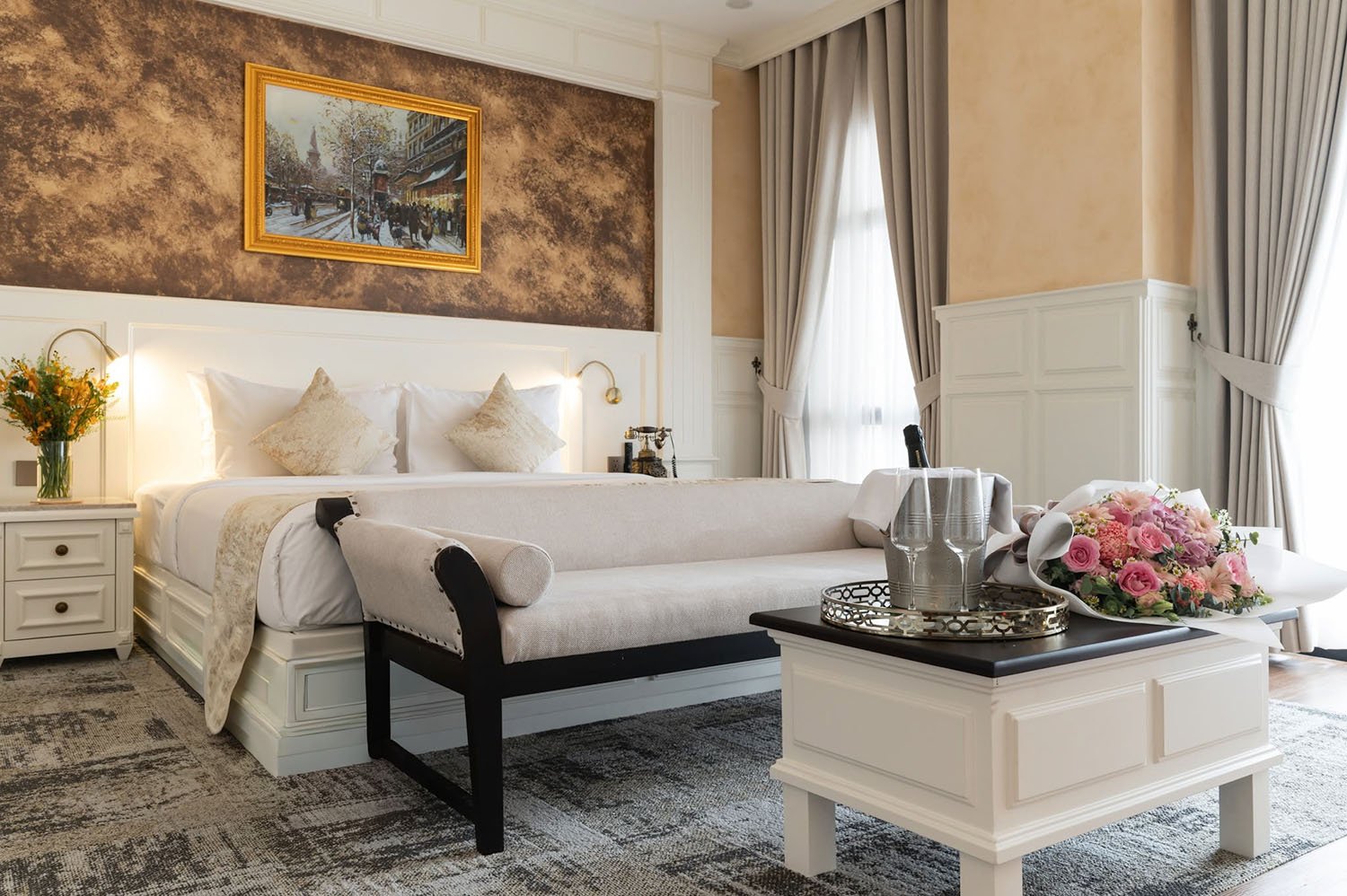 Interior of a guest room in the Anik Palace Hotel, Phnom Penh, Cambodia.