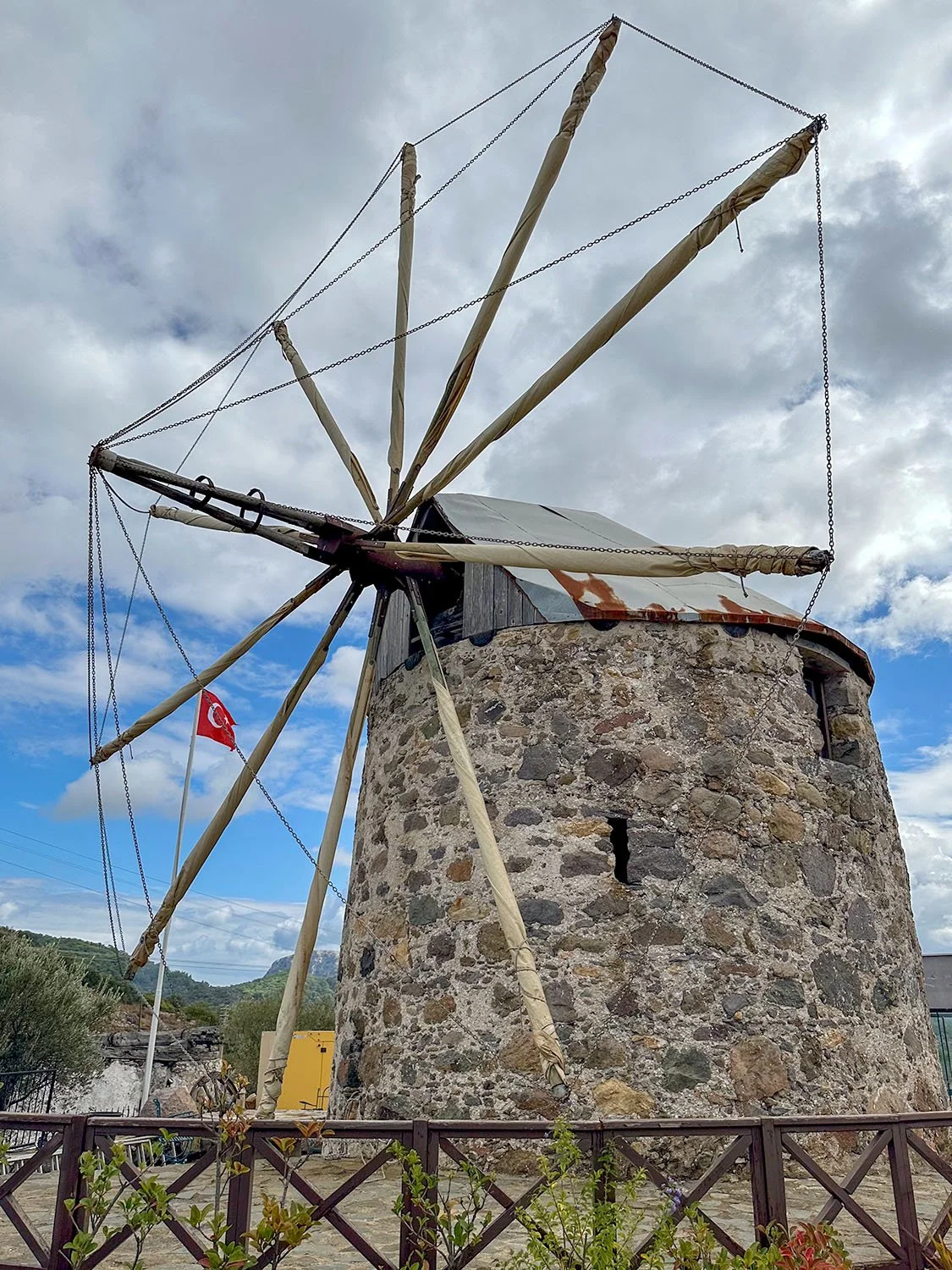 An old but still working stone windmill on a hill above Dağbelen, near Bodrum, Türkiye.