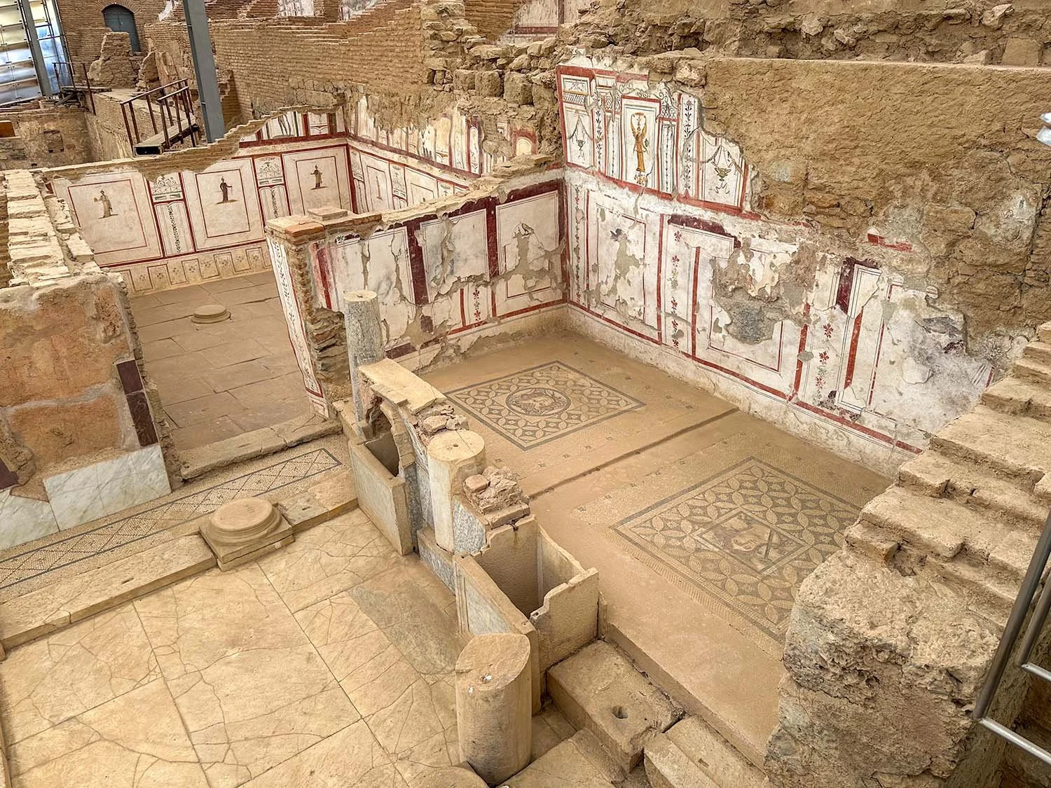 Interior view of terraced houses at Ephesus Ancient City, Türkiye, undergoing restoration.