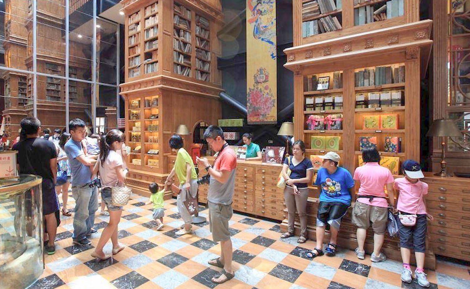 Tourists inside Miyahara - a large and popular ice-cream shop in Taichung, Taiwan.