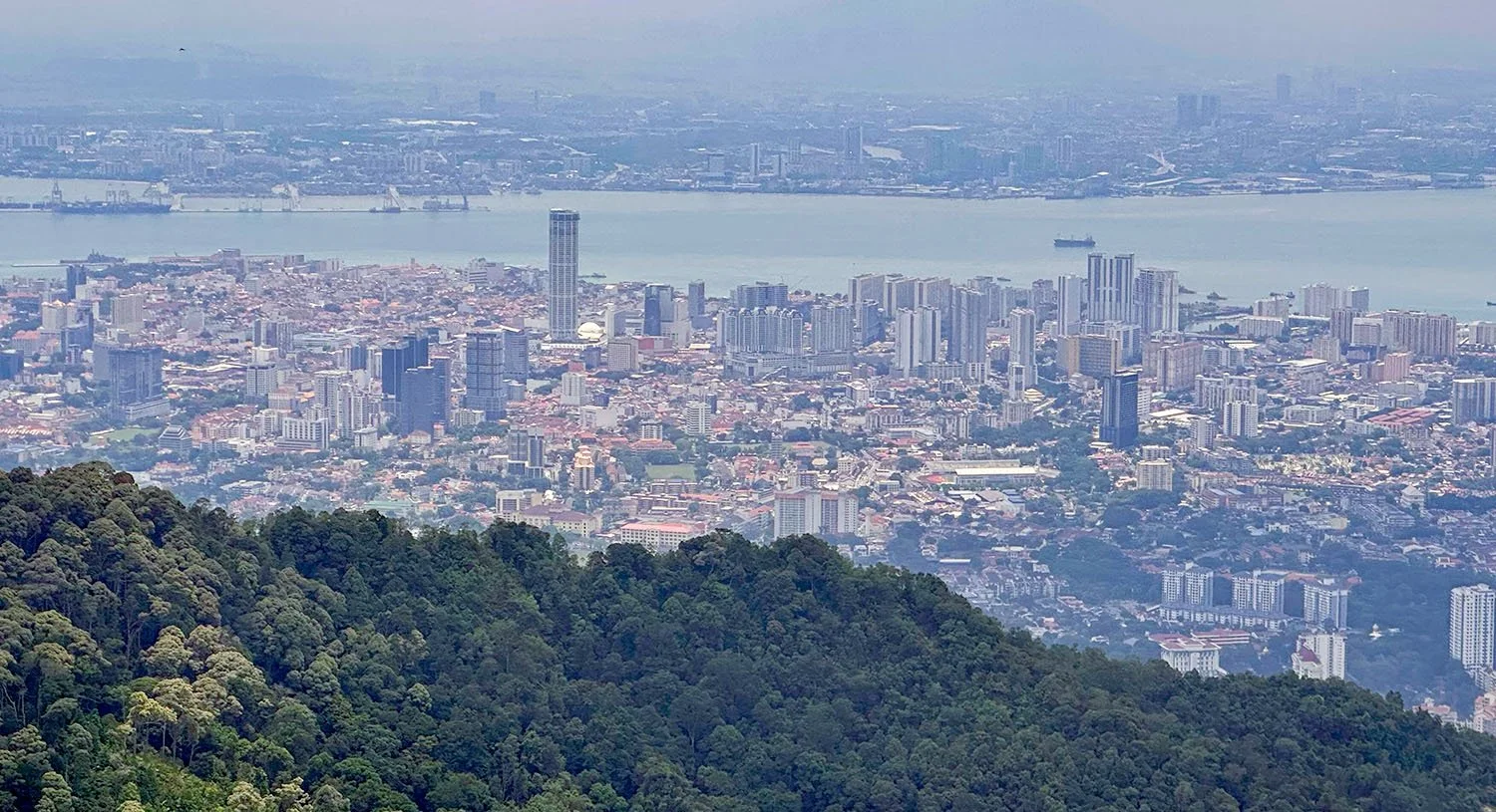 View over George Town from the Sky Terrace cafe on Penang Hill, Malaysia.