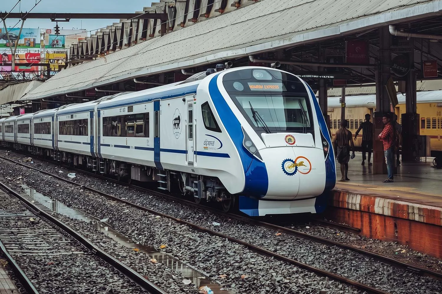 An India Railways express train stands at a platform of Howrah Station in Kolkata.