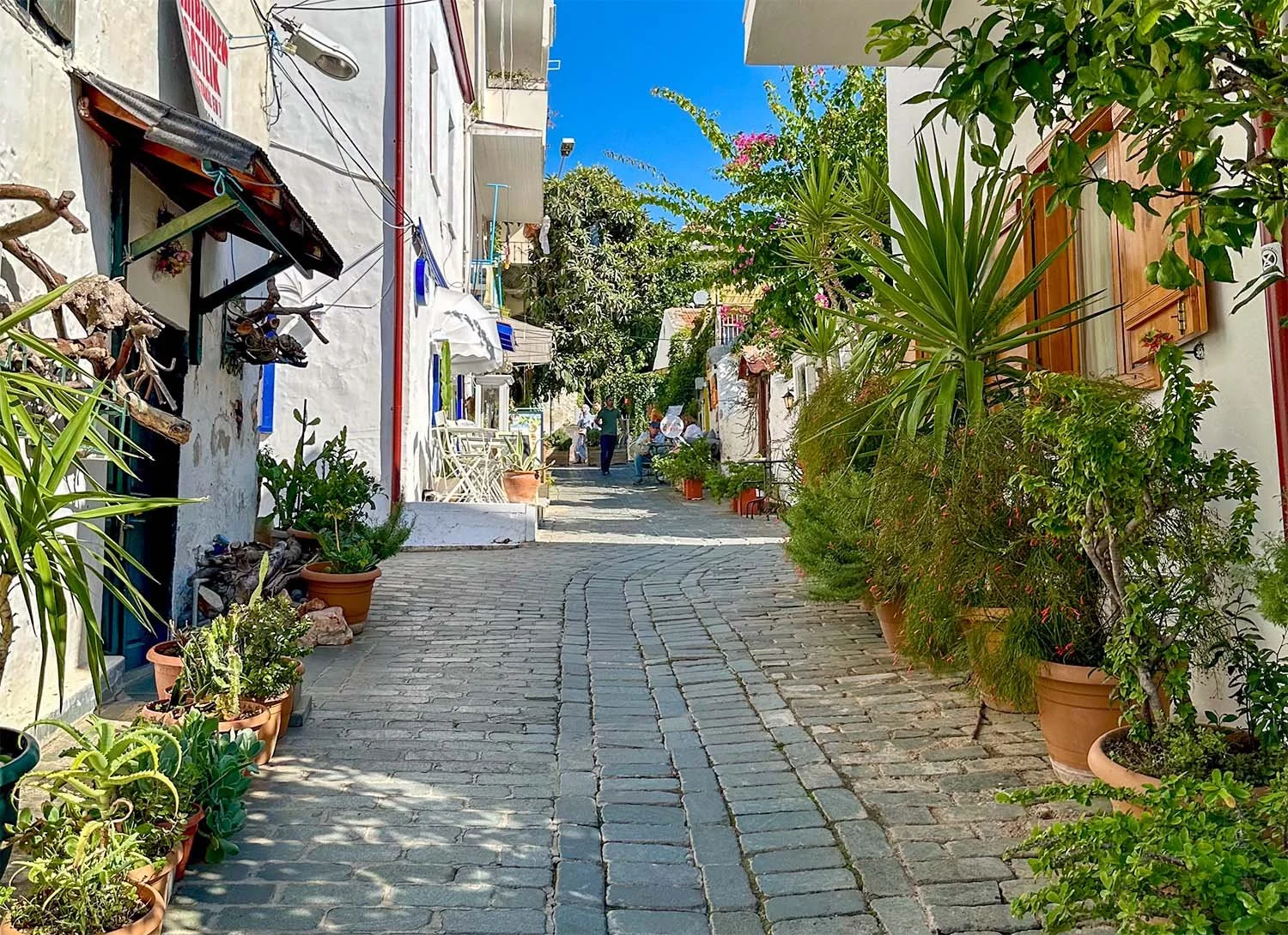 A narrow cobblestone street in the Turkish Riviera resort town of Kaş.