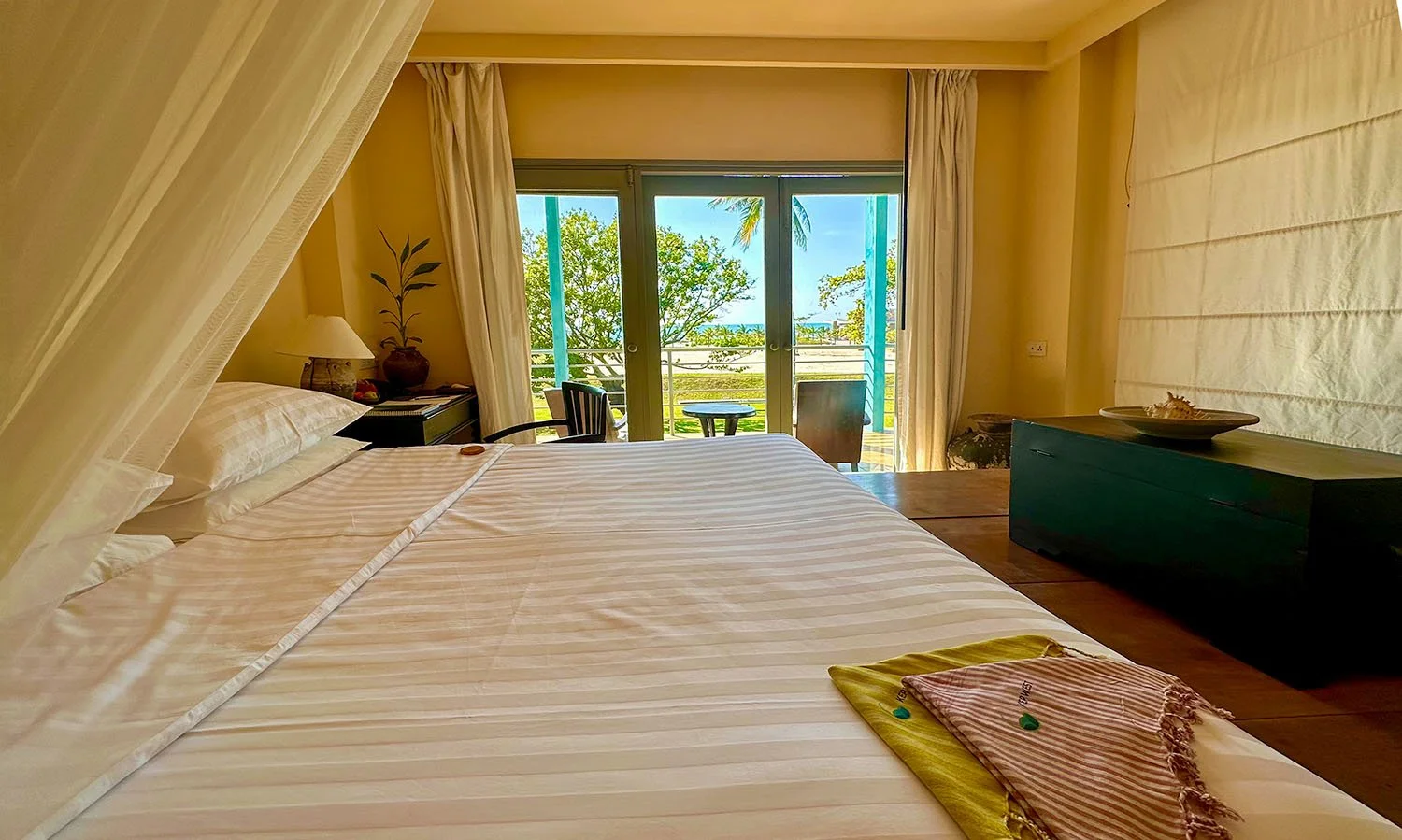 Interior of a hotel room at the Knai Bang Chatt resort at Kep West in southern Cambodia.