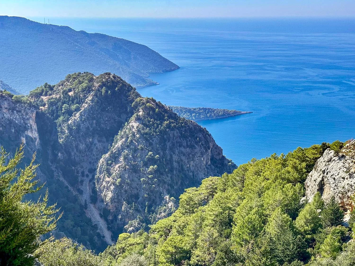Rugged mountain scenery along the coast of the Turkish Riviera between Ölüdeniz Beach and Boğaziçi.