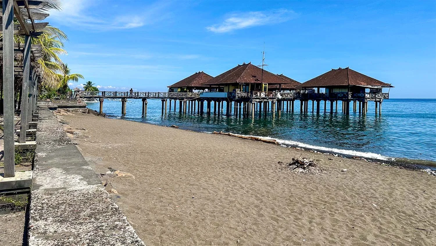 The old Buleleng pier jutting out into the ocean at Singaraja in North Bali.