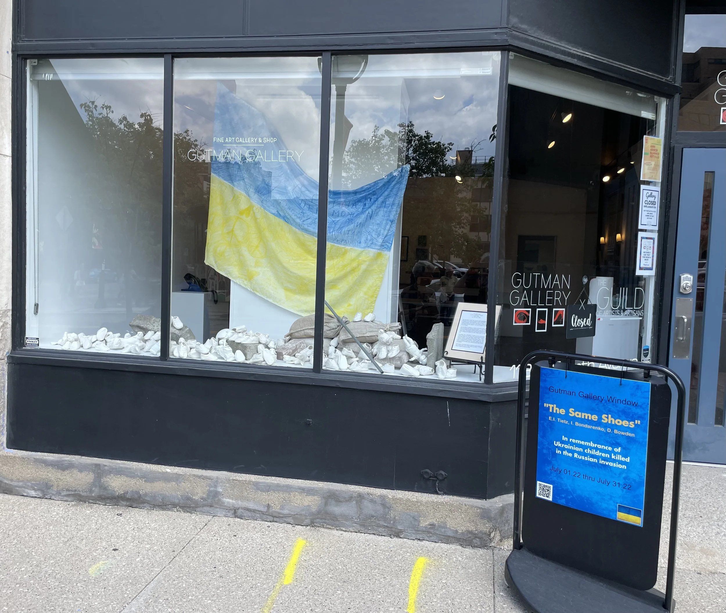  "THE SAME SHOES"    E.I. Tietz, I. Bondarenko, D. Bowden      Gutman Gallery, July 1 thru July 31, 2022    Over recent years,   E. Ingrid Tietz's Innocence Project   ( eingridtietzart.com ) has focused on the innocence and fragility of children with