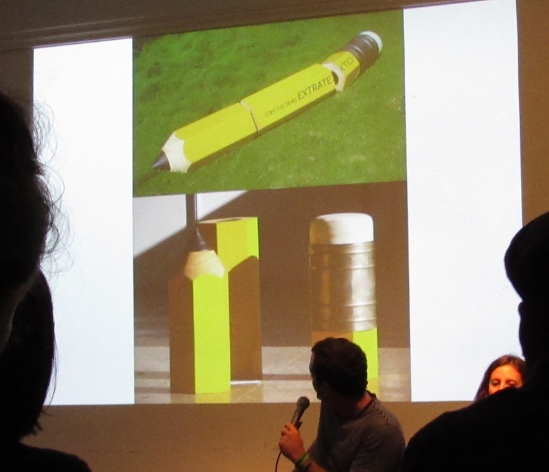 Jorge Wellesley at RU, discussing his work Extratext , 2008 Photo: Cuban Art News