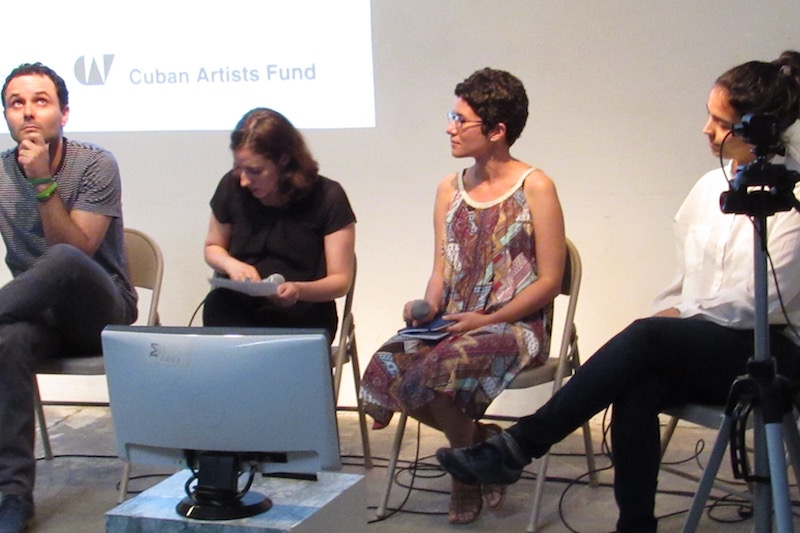 Artist conversation at RU with, from left: Jorge Wellesley, curator Meyken Barreto, curator María de Lourdes Mariño Fernández, and Elizabet Cerviño Photo: Cuban Art News