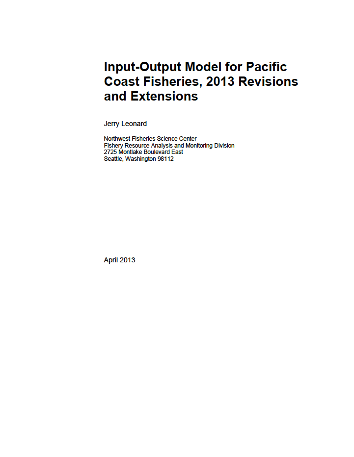 Input-Output Model for Pacific Coast Fisheries, 2013 Revisions and Extensions