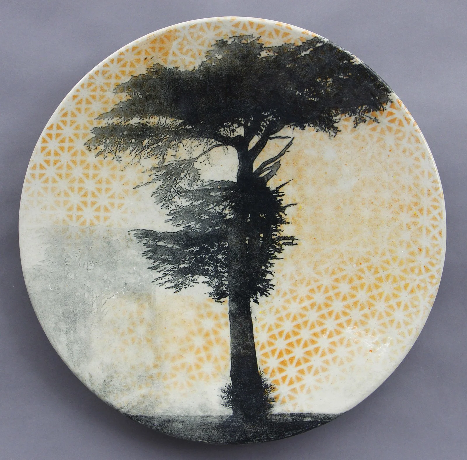  LEGION Cone 5 clay, underglaze, litho-transfer, glaze 16.5”x16.5”x2.5”     2023 