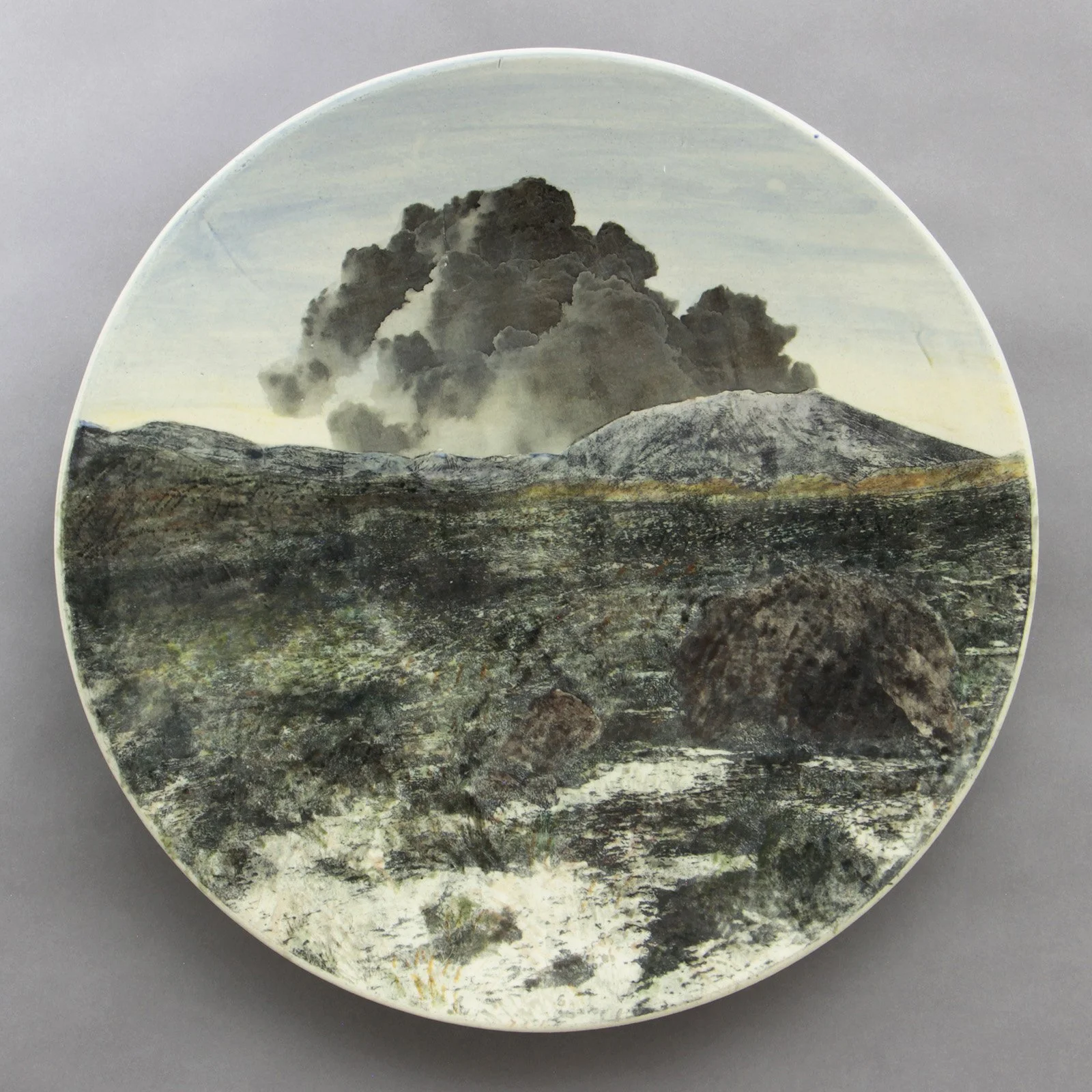  LOVELOCK Cone 5 clay, litho transfer, oxides, glaze, overglaze, decal 16.5”x16.5”x2”     2025 
