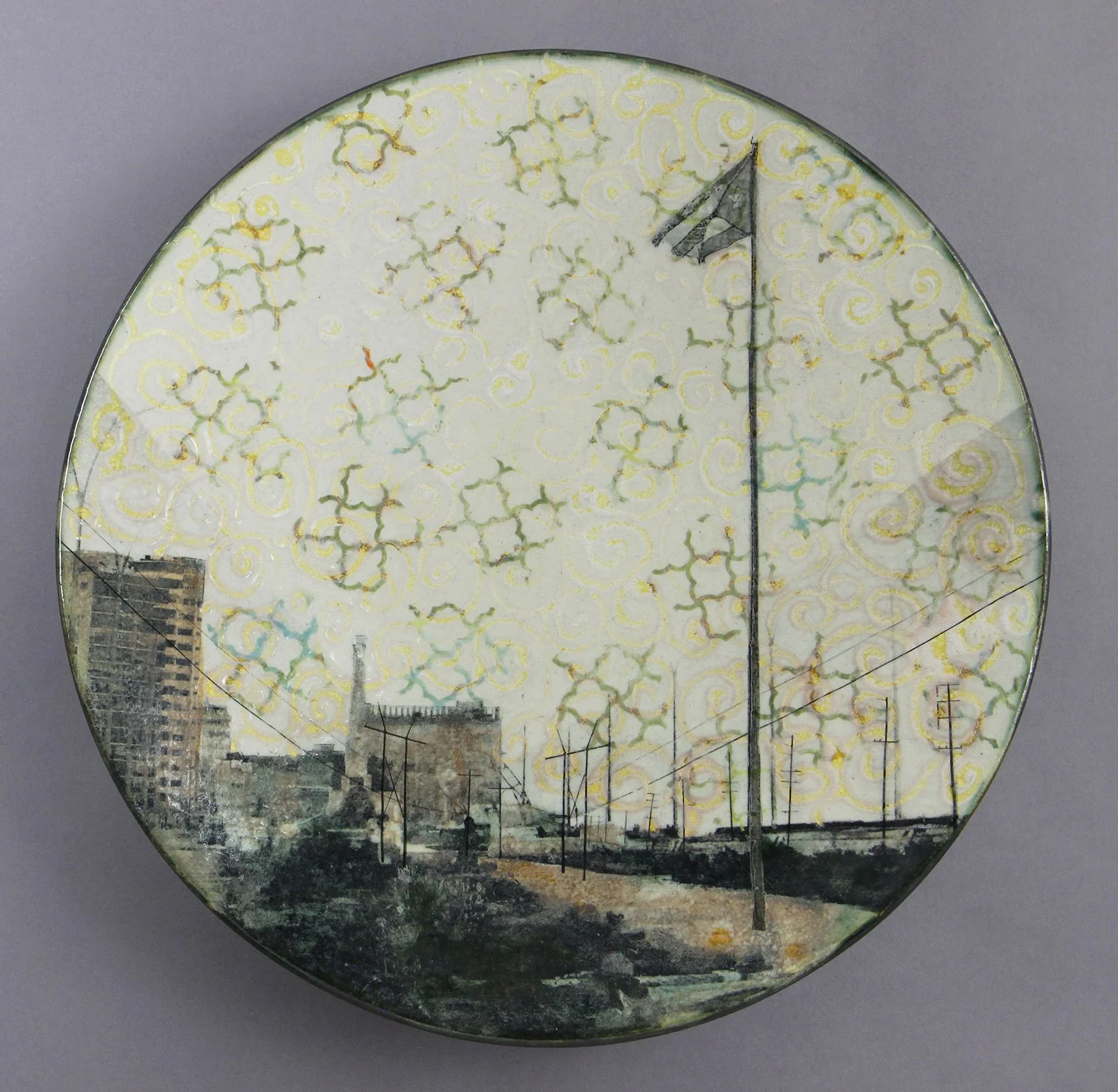  MALECON Cone 5 clay, underglaze, litho transfer, oxides, glaze, decals 16.5”x16.5”x2.5”     2022 