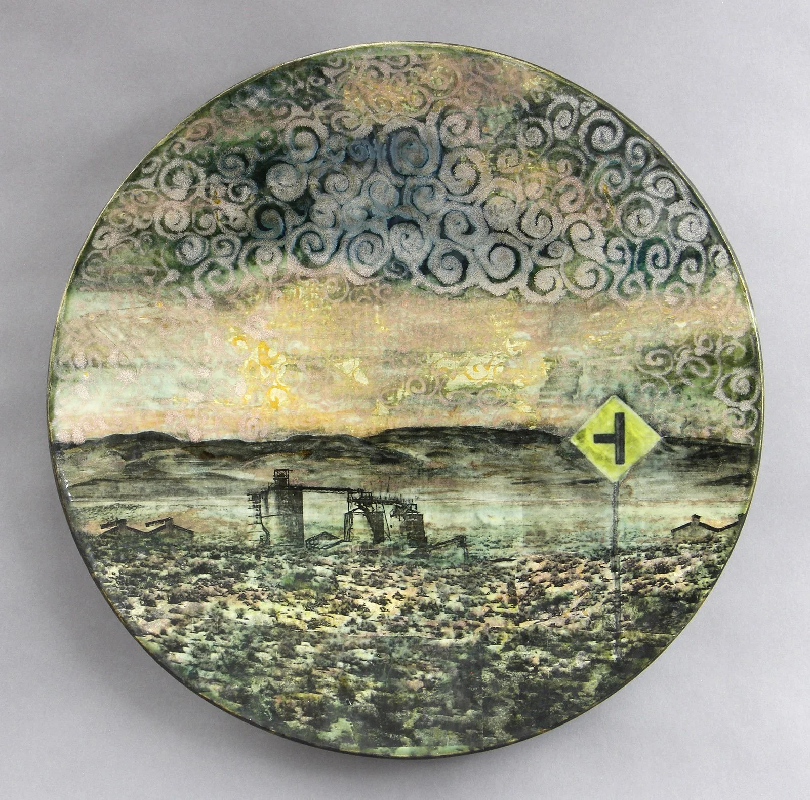  MIRAGE Cone 5 clay, underglaze, litho-transfer, oxides, glaze, overglaze, decals 16.5”x16.5”x2.5”     2023 