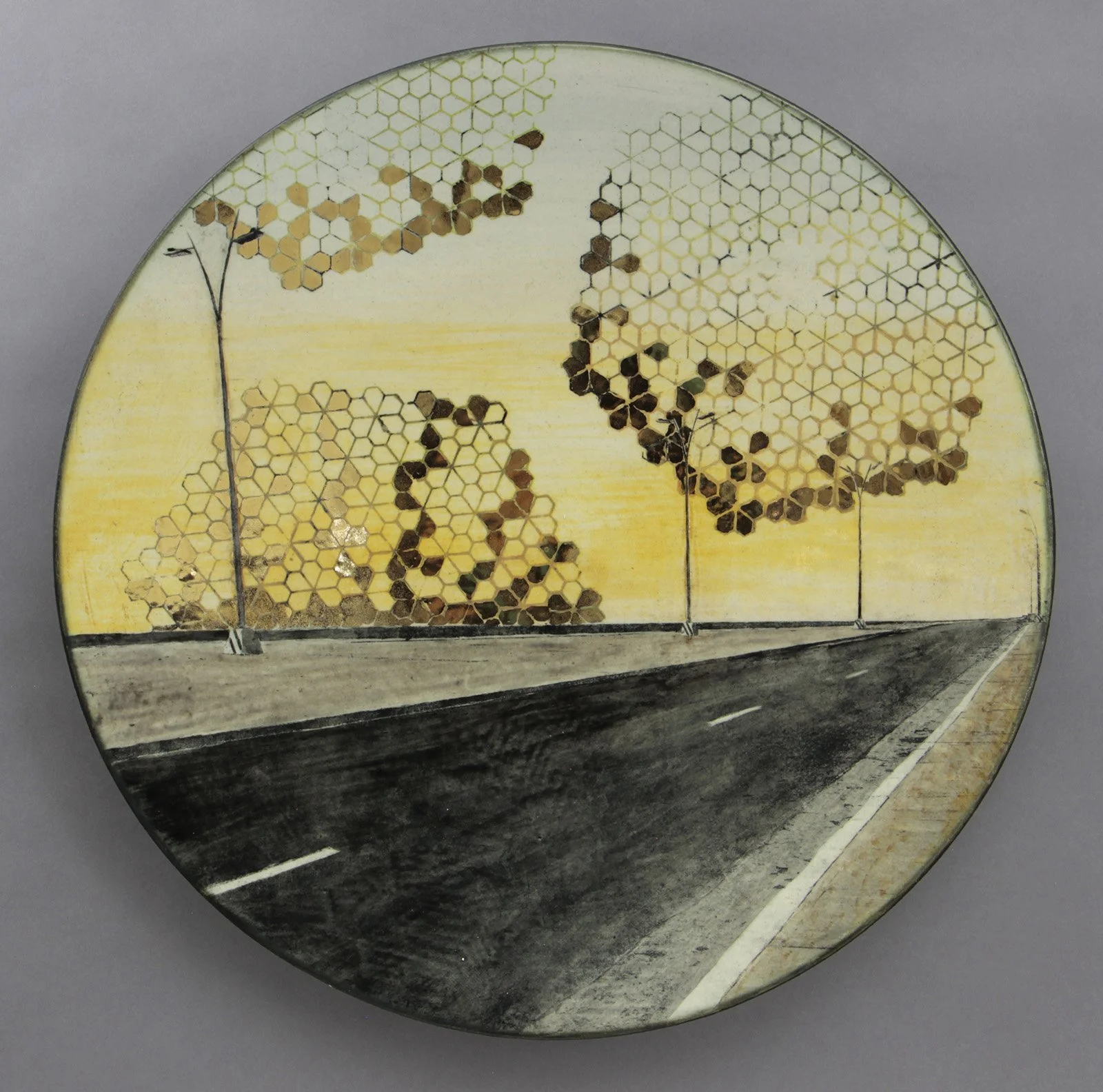  WINDOW IN YOUR HEART Cone 5 clay, Underglaze, litho transfer, oxides, glaze, decals, overglaze, luster 18”x18”x2.5”     2024 