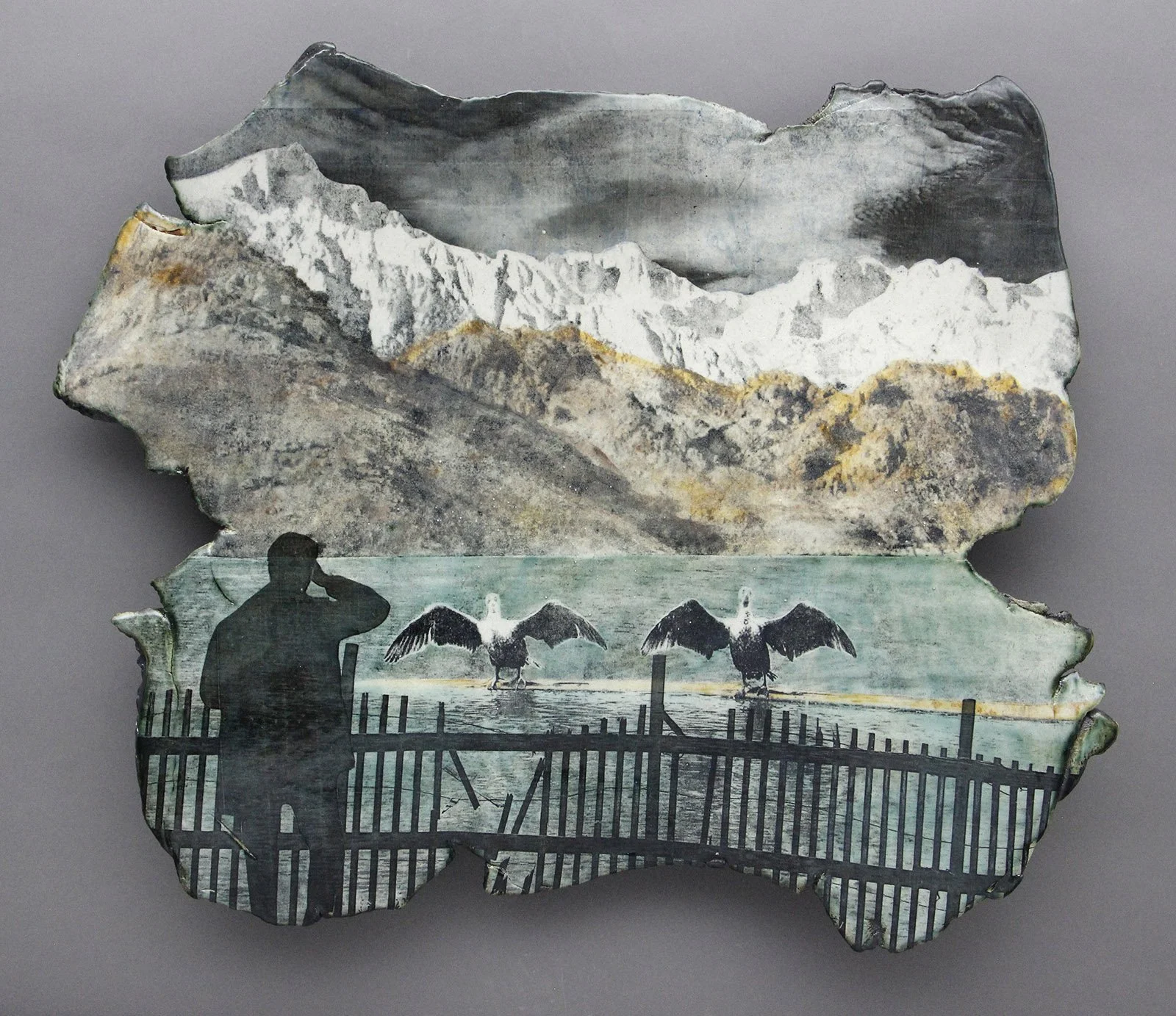  EAST SIDE Cone 5 clay, litho transfer, underglaze, oxides, glaze, decals 20”x21”x3”      2019 