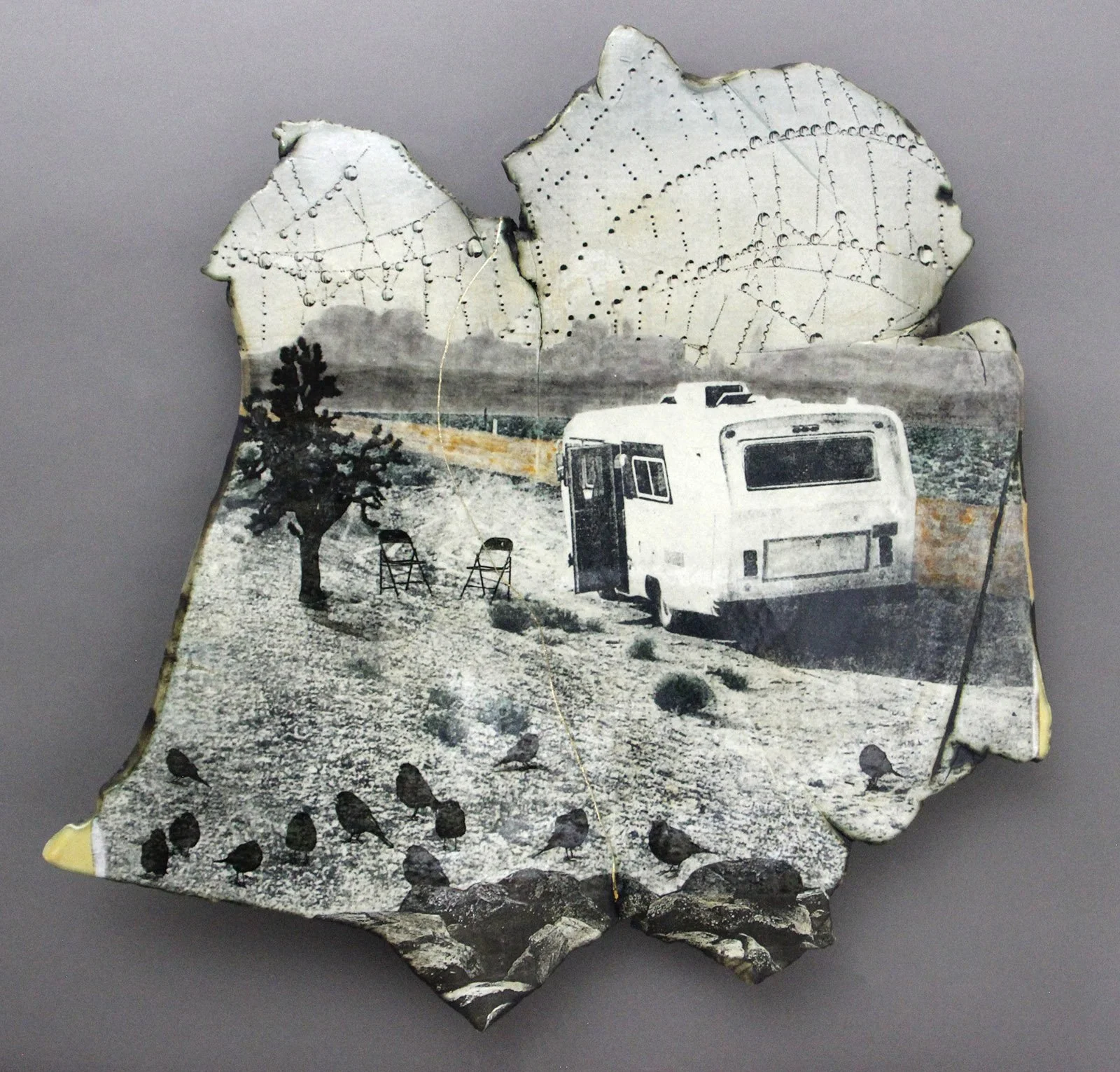  IN THE FULLNESS OF TIME Cone 5 clay, litho transfer, underglaze, oxides, glaze, decals, gold leaf 23.5”x23”x3”     2019  &nbsp; 