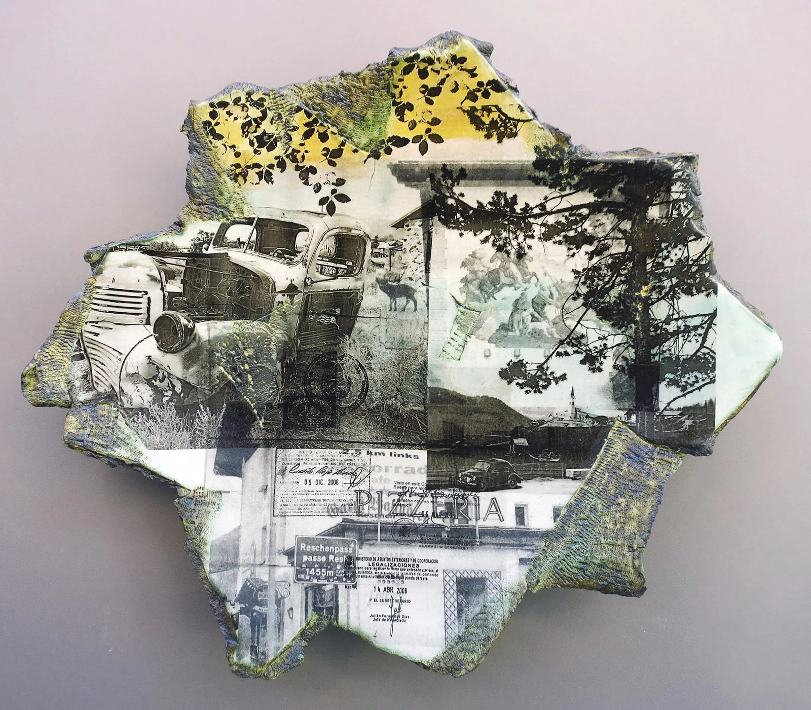  JOURNEY Cone 5 clay, oxides, Litho-type transfers, glaze, decals 17”x19.5”x2.5”     2014 