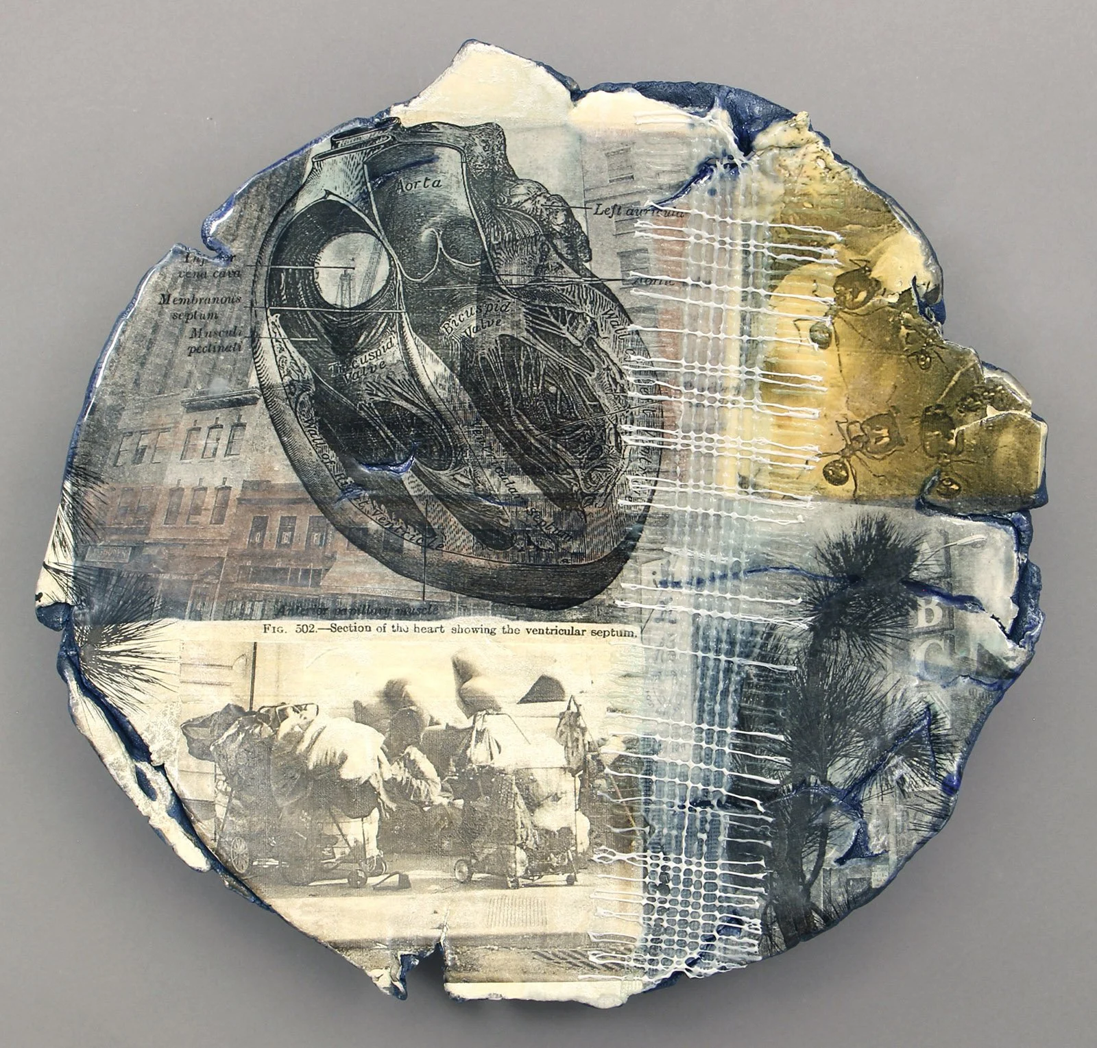  SECTION OF HEART Cone 5 clay, litho transfer, glaze, decal, fiberglass 15”x15”2”     2017 
