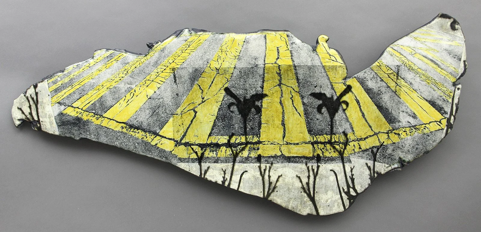  TRACES Cone 5 clay, litho transfer, underglaze, oxides, glaze, decals 15”x33”x2”     2018&nbsp;&nbsp; 