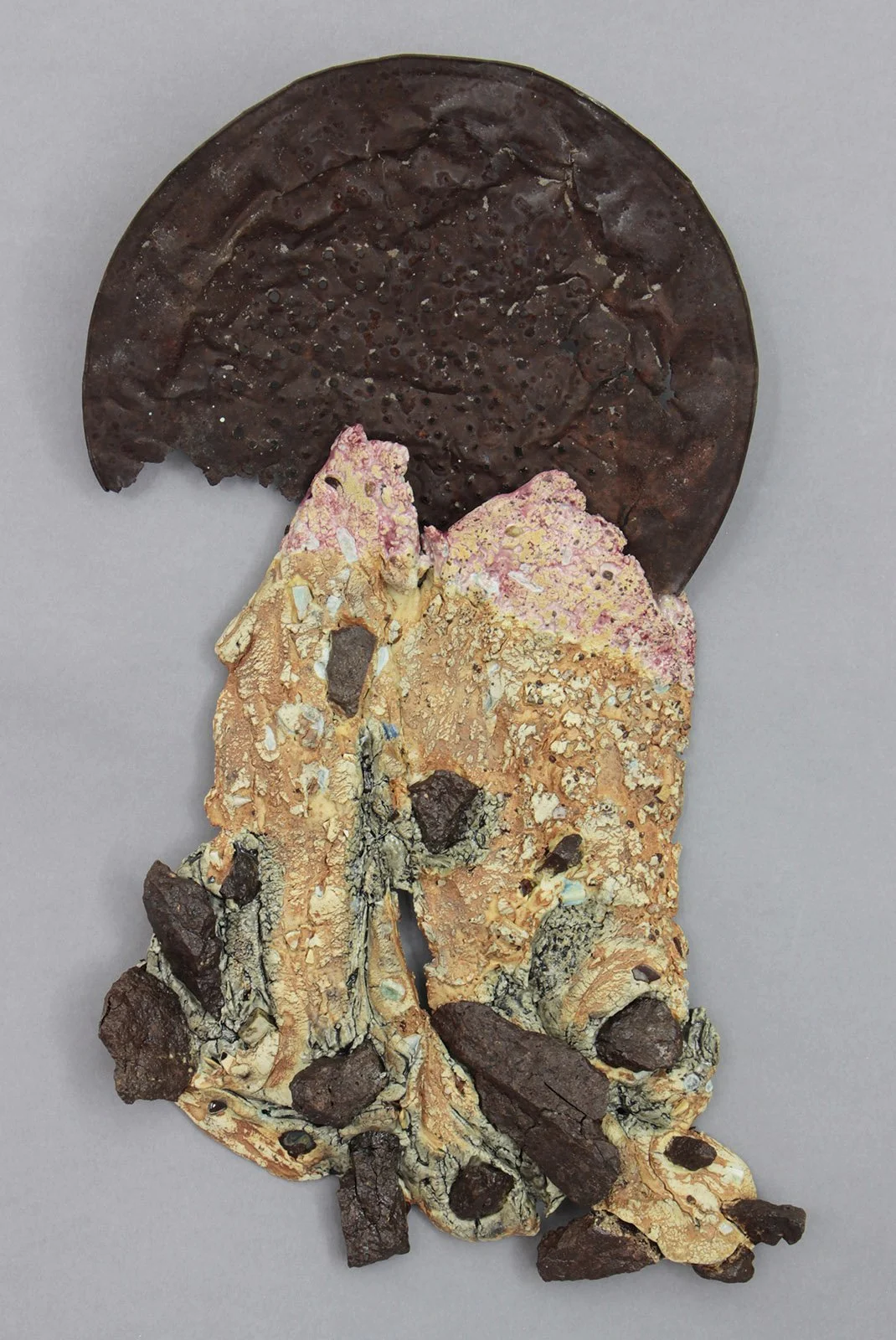    MOON Cone 5 clay, oxides, rocks, sherds, glaze, metal object, epoxy 19”x12”x7”     2026 