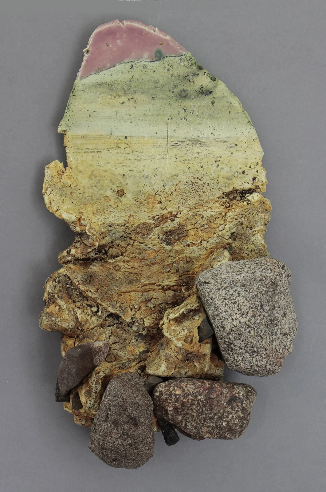    WEIGHT Cone 5 Clay, underglaze, litho transfer, oxides, glaze, sherds, rocks, granite, epoxy 17”x10”x5”      2026&nbsp;&nbsp; 