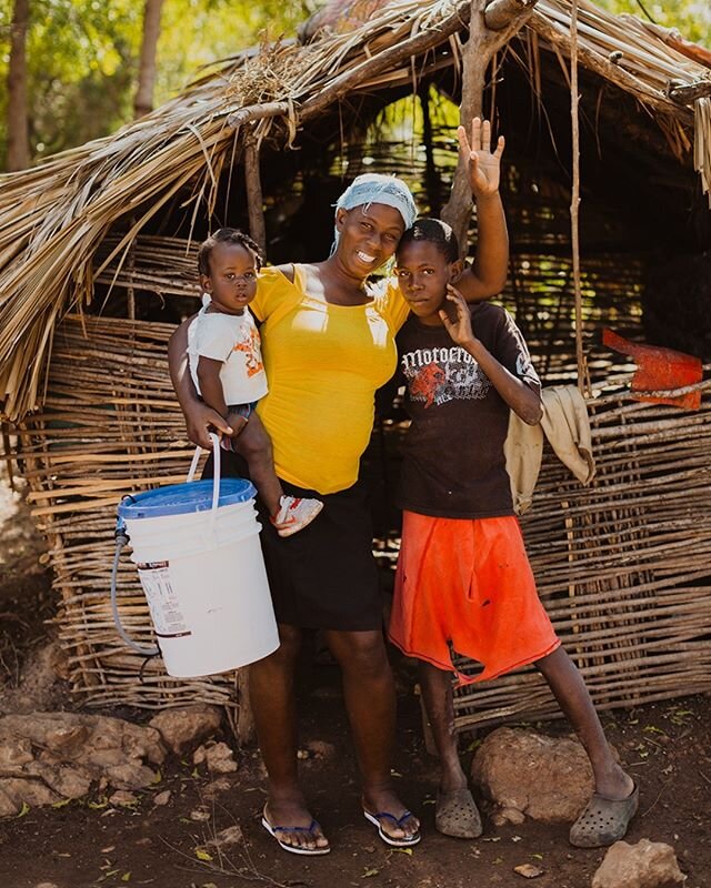 This is Kerline and her two children Kerlemcy and Mackenlove. With her new filtration bucket, she will now have the opportunity to collect fresh water from rainfall. Water is necessary for life, and access to water changes everything.