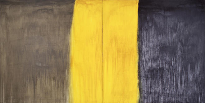 ANASTASIA PELIAS, ELAINE, FOR ELAINE (SHADE GREY, TRANSLUCENT YELLOW, PAYNE'S GREY) , 2013. OIL ON CANVAS. COURTESY THE ARTIST AND OCTAVIA ART GALLERY, NEW ORLEANS.