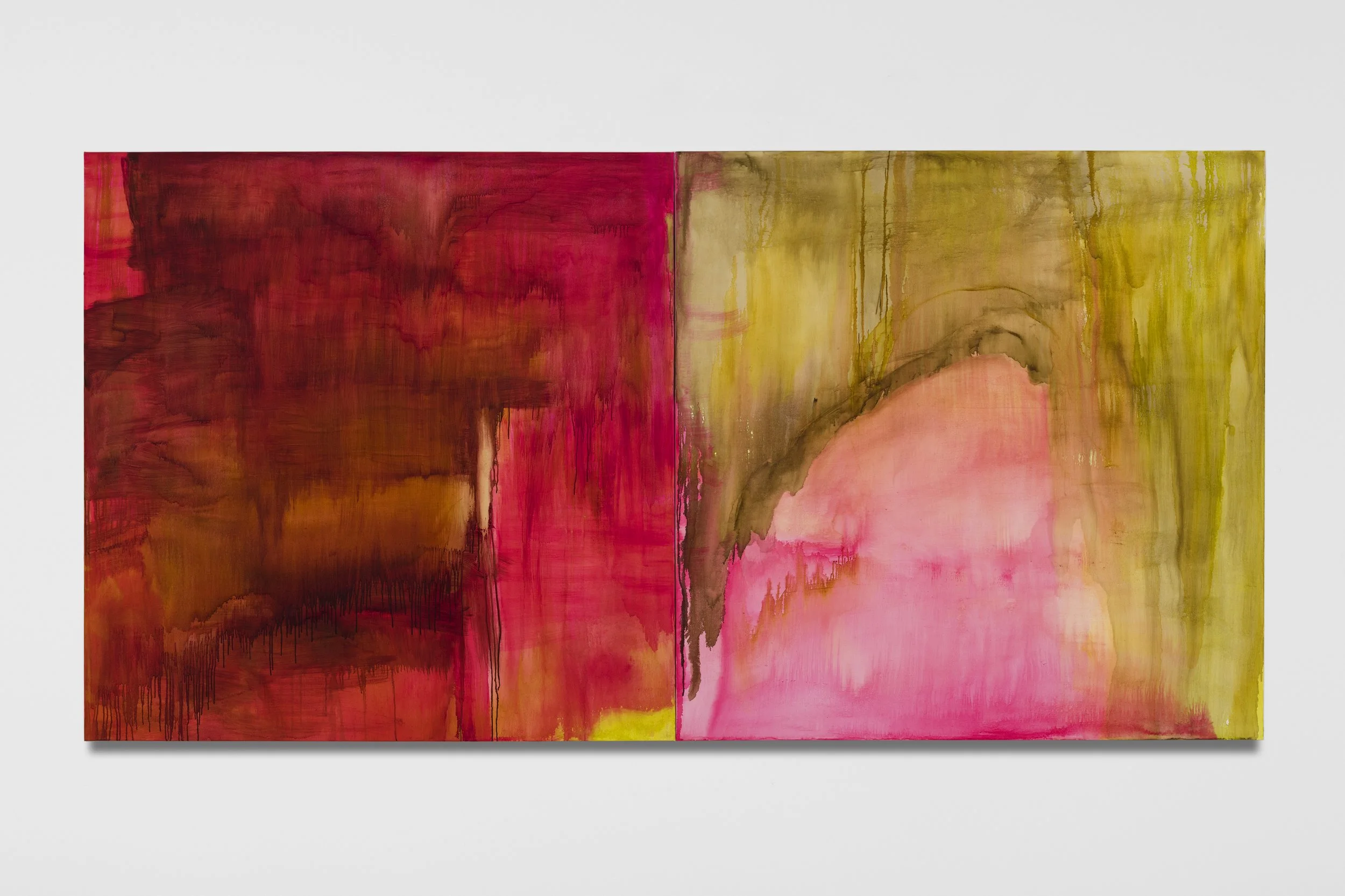   Here we are…or are we?  2025 oil on canvas, one painting in two pieces 66.5 x 133 inches 