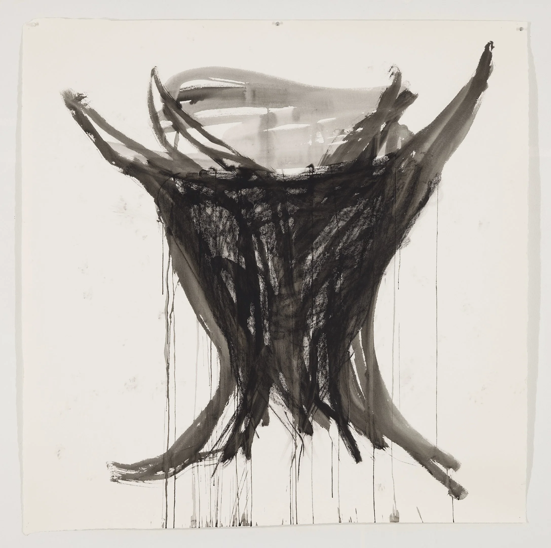   On the edge of the abyss (July)   2024  sumi ink + charcoal on Arches&nbsp;paper 51.5 × 51.5 inches 